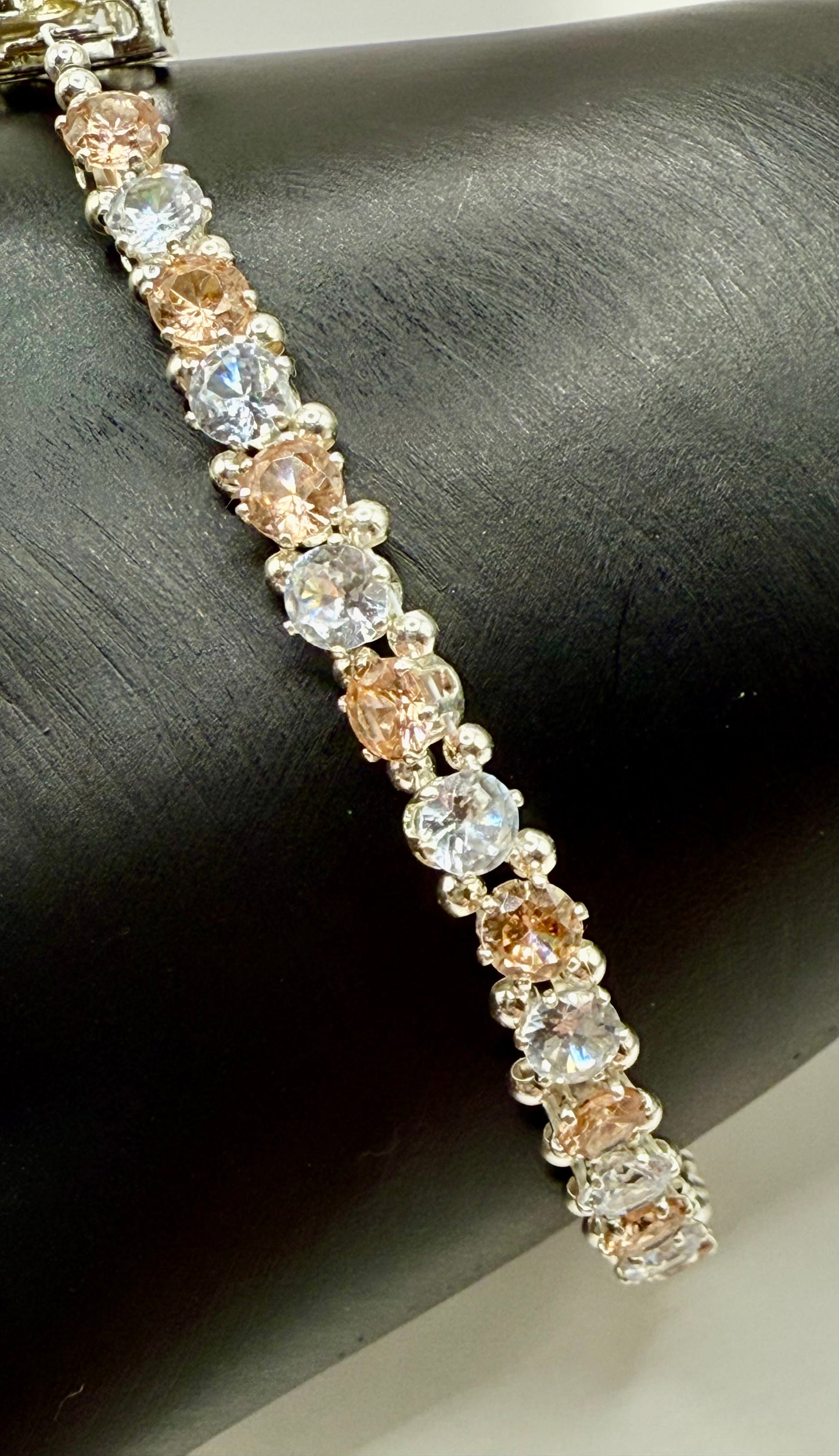 7” Rhinestone Bracelet with Spinner Rose Focal – Elegant Two-Tone CZ Crystal Jewelry
