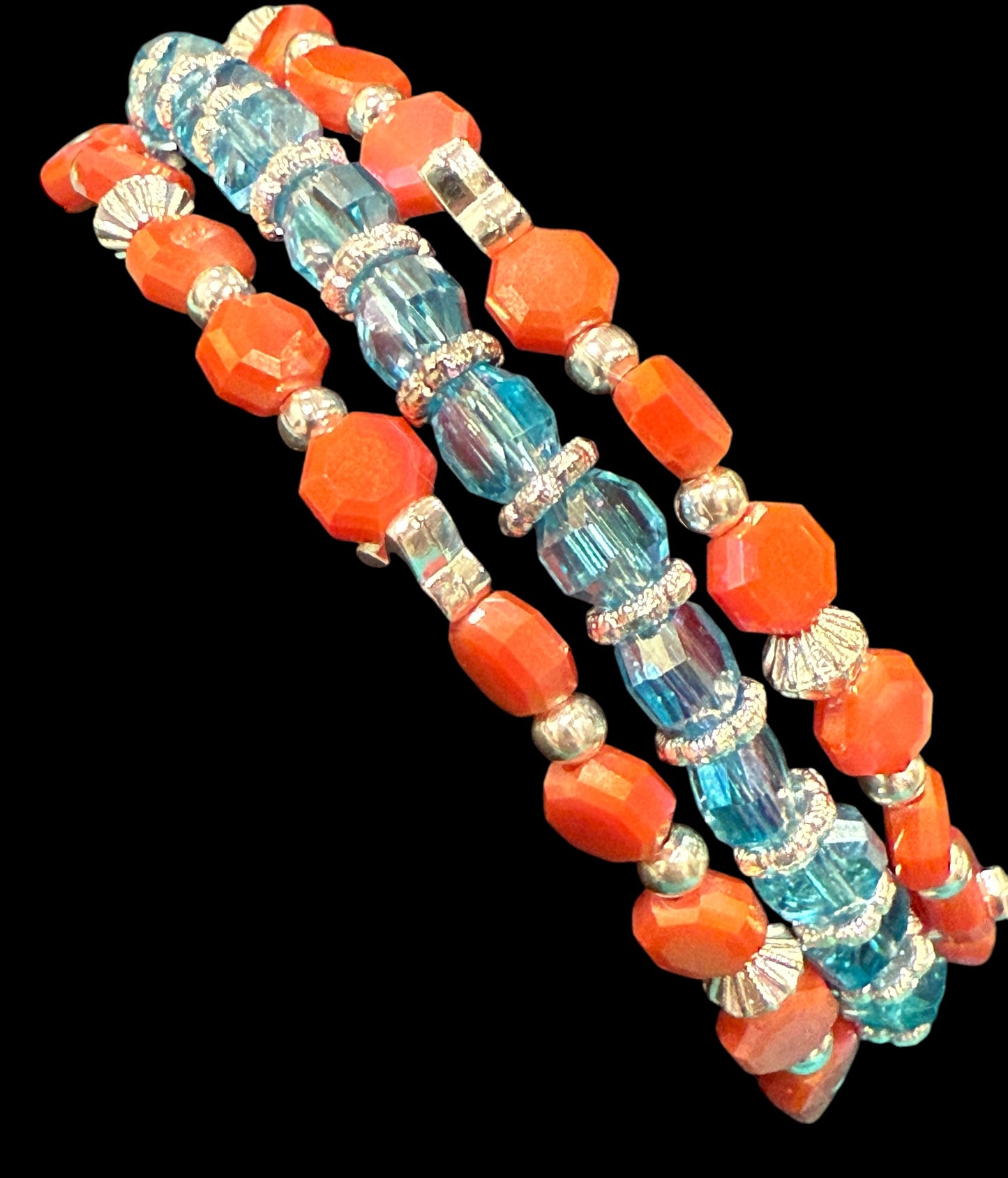 Wrap Bracelet - Tropical Orange and Blue with Butterfly accents