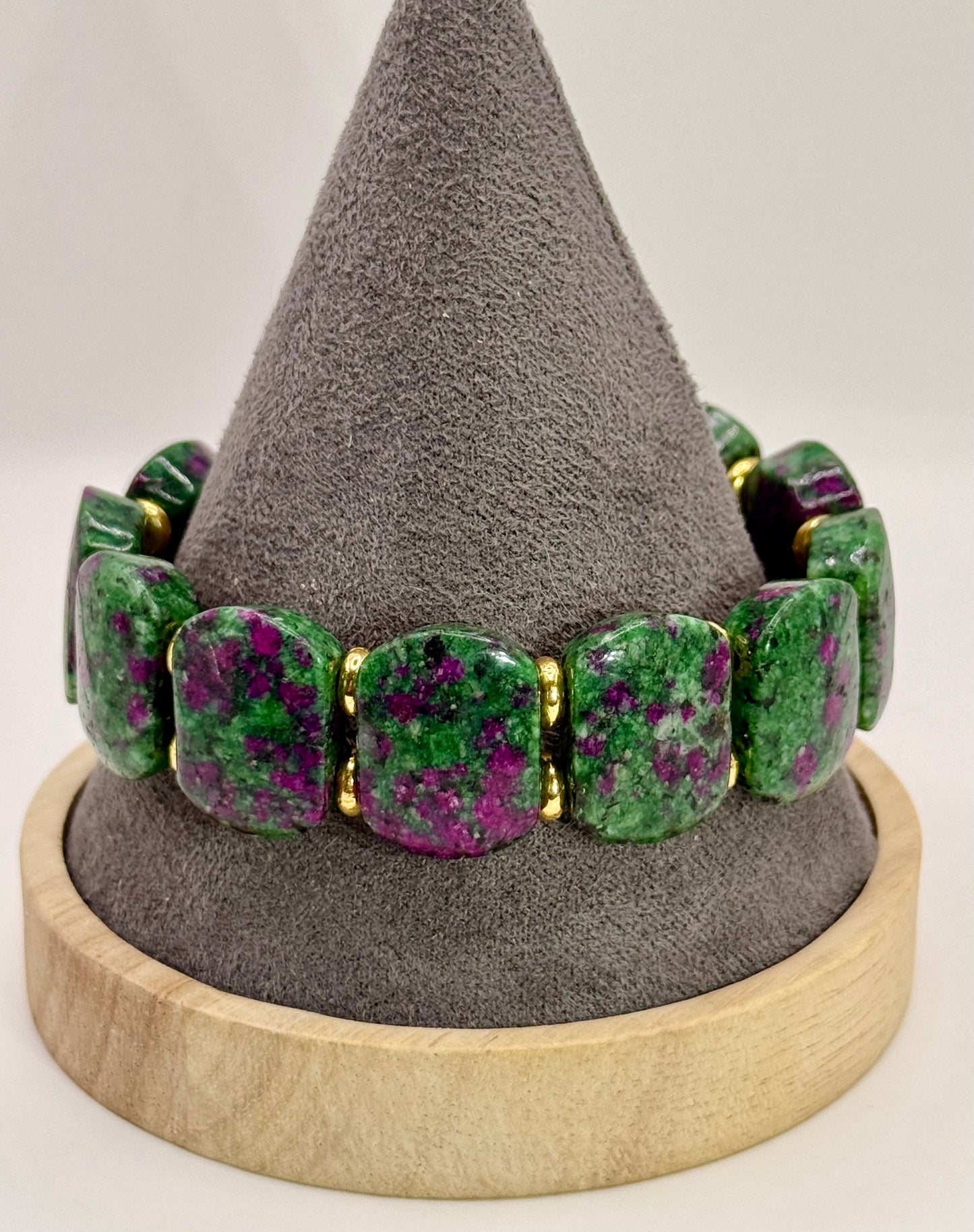 Ruby in Zoisite Bracelet 7.5"-8" • Handmade Statement Stone Bracelet • Green & Pink Gemstone Bangle