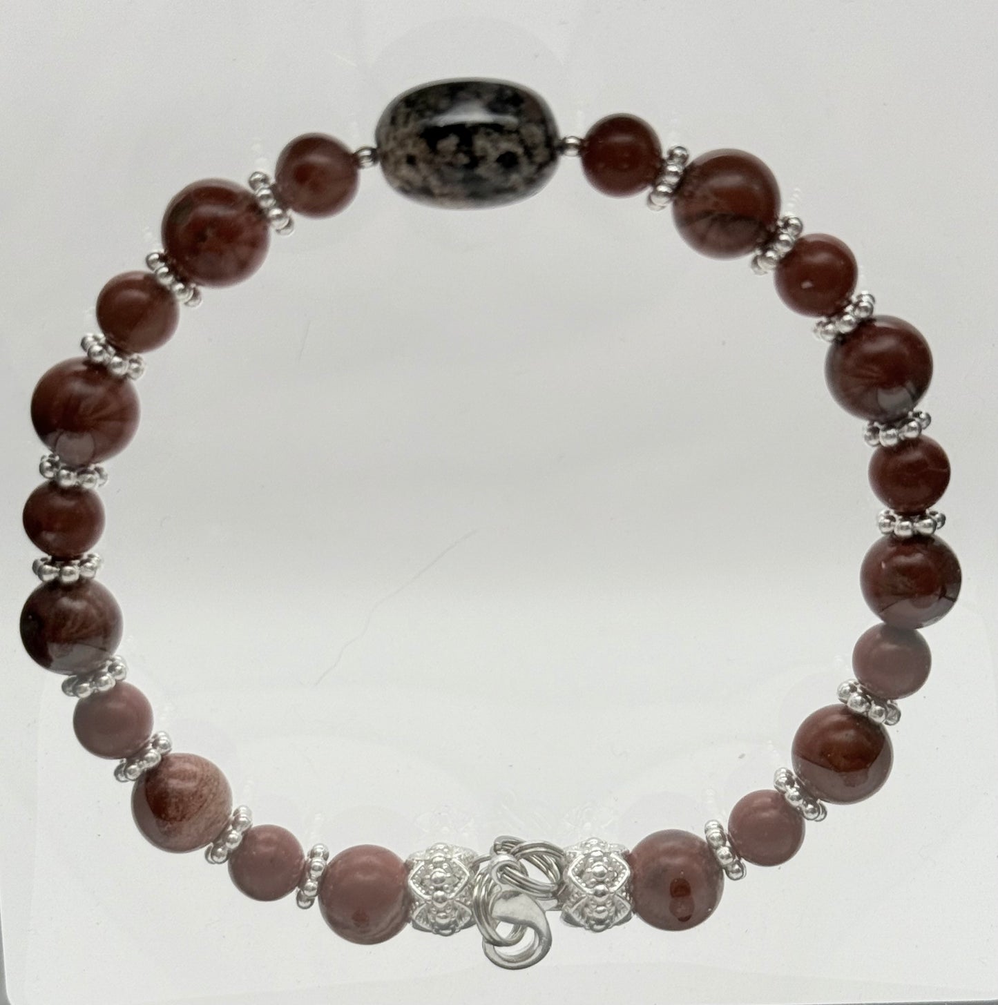 Red Jasper and Black Coral Bracelets 7.5"-7.75"