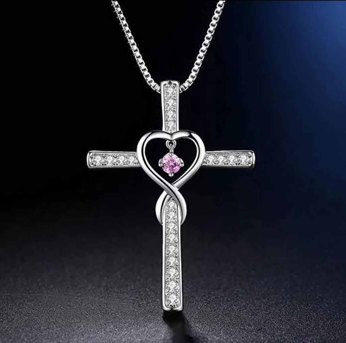 Silver Cross & Heart Necklace ā 22ā Chain (2 Color Options)