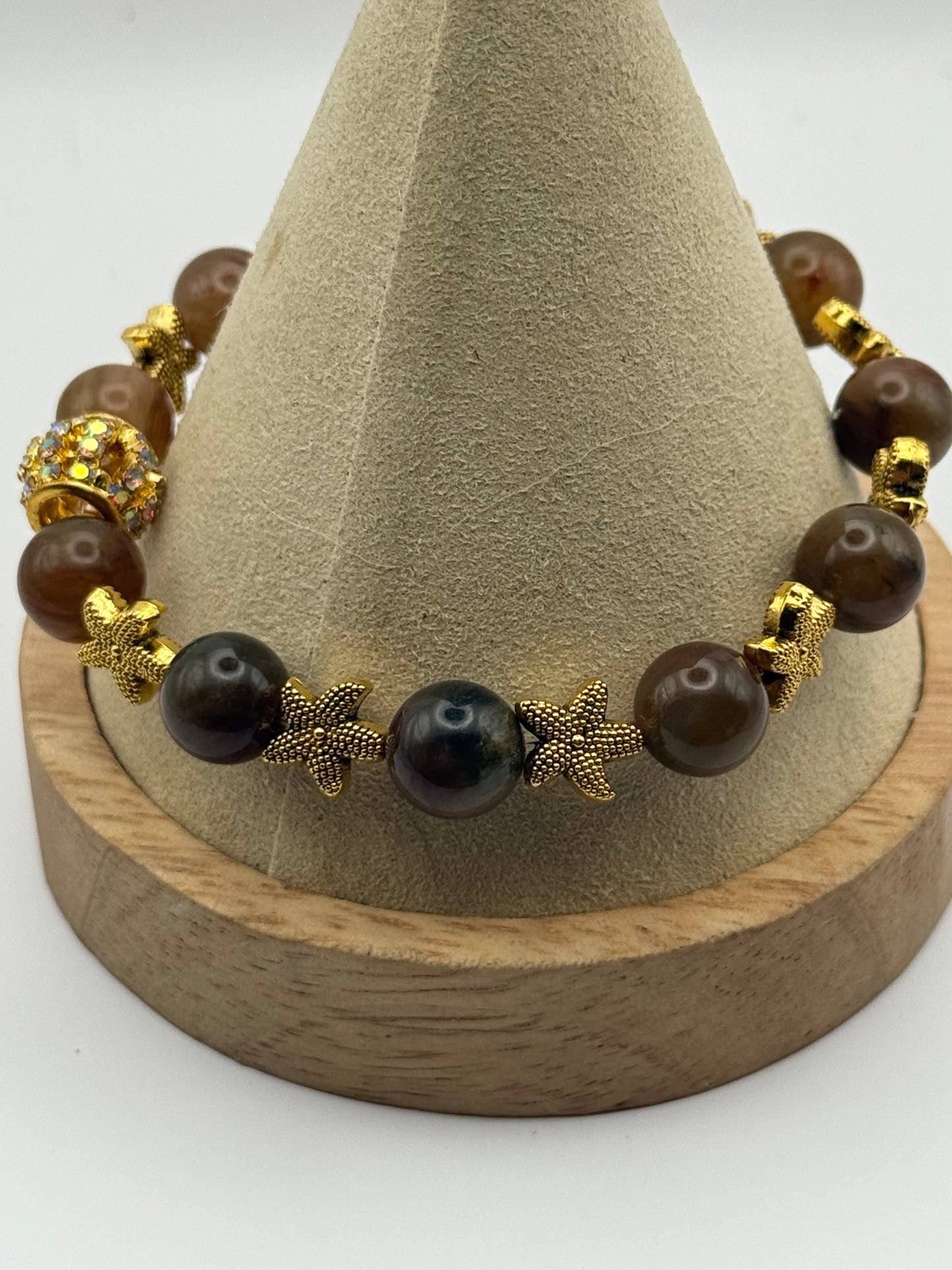 Yanyuan Agate and Starfish elastic bracelet 7.5"