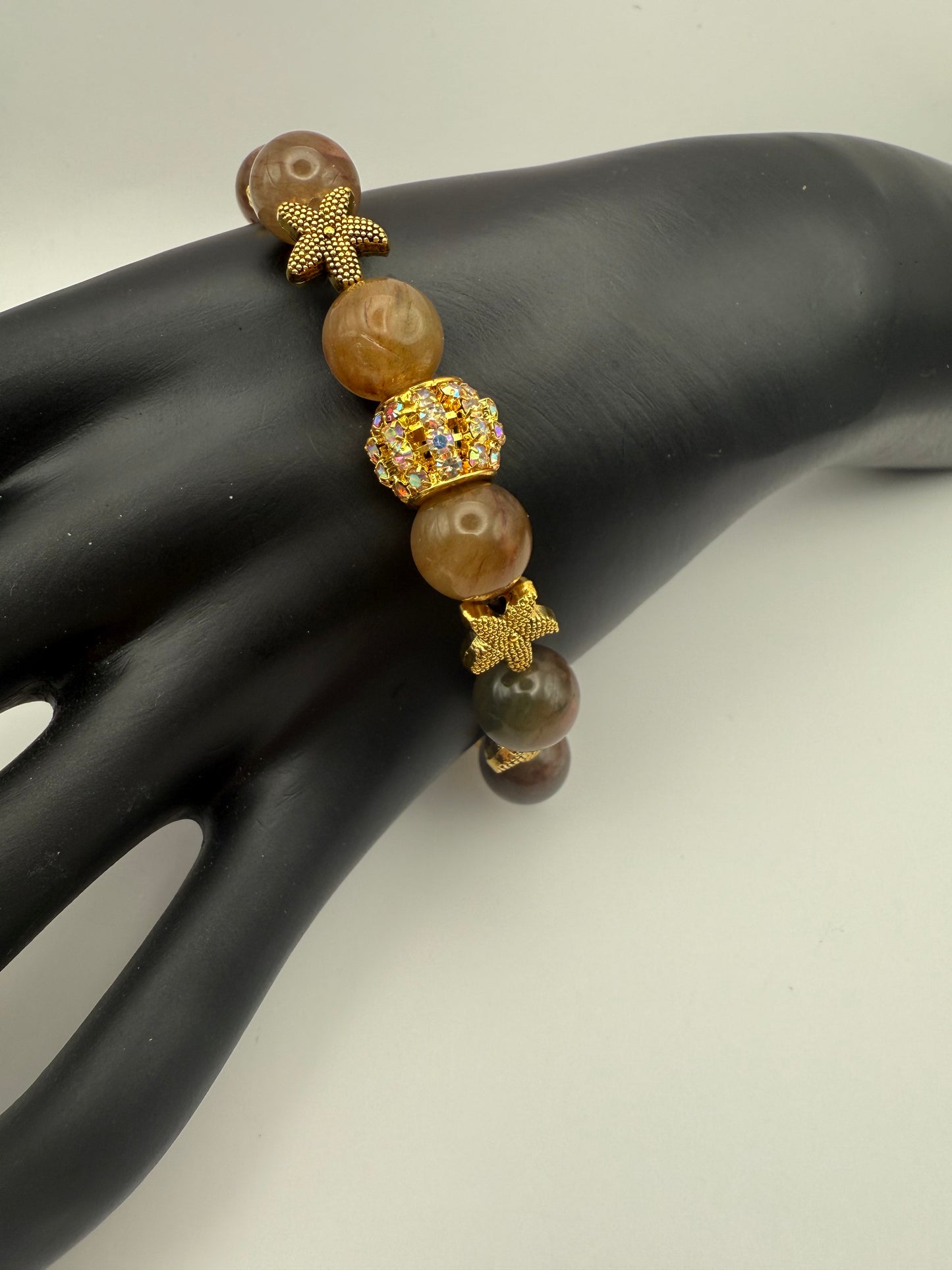 Yanyuan Agate and Starfish elastic bracelet 7.5"