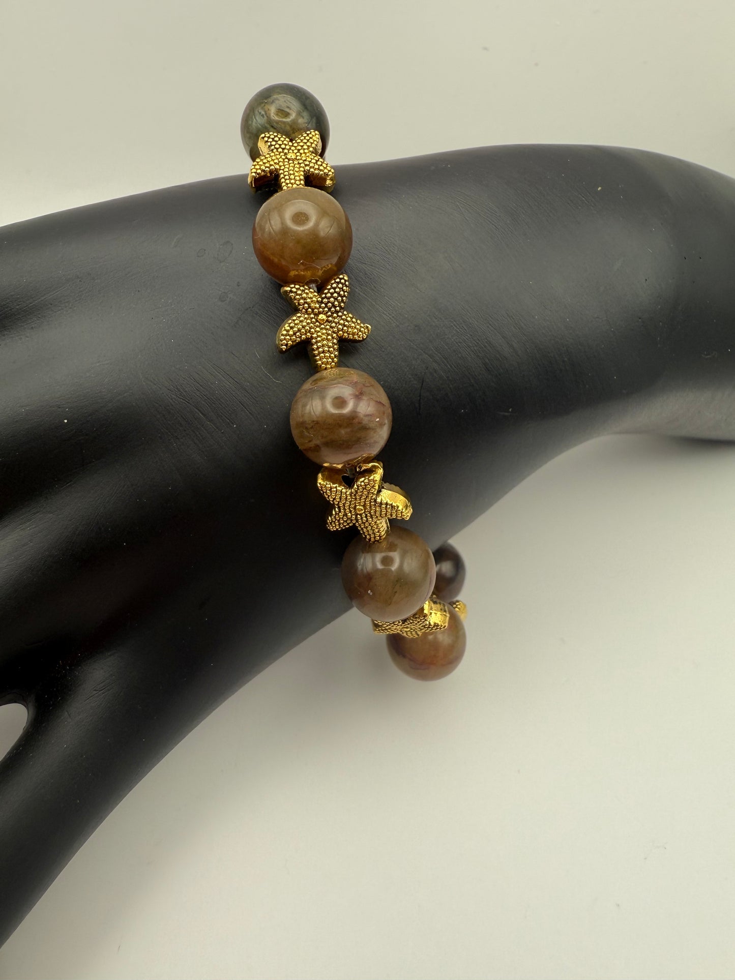 Yanyuan Agate and Starfish elastic bracelet 7.5"