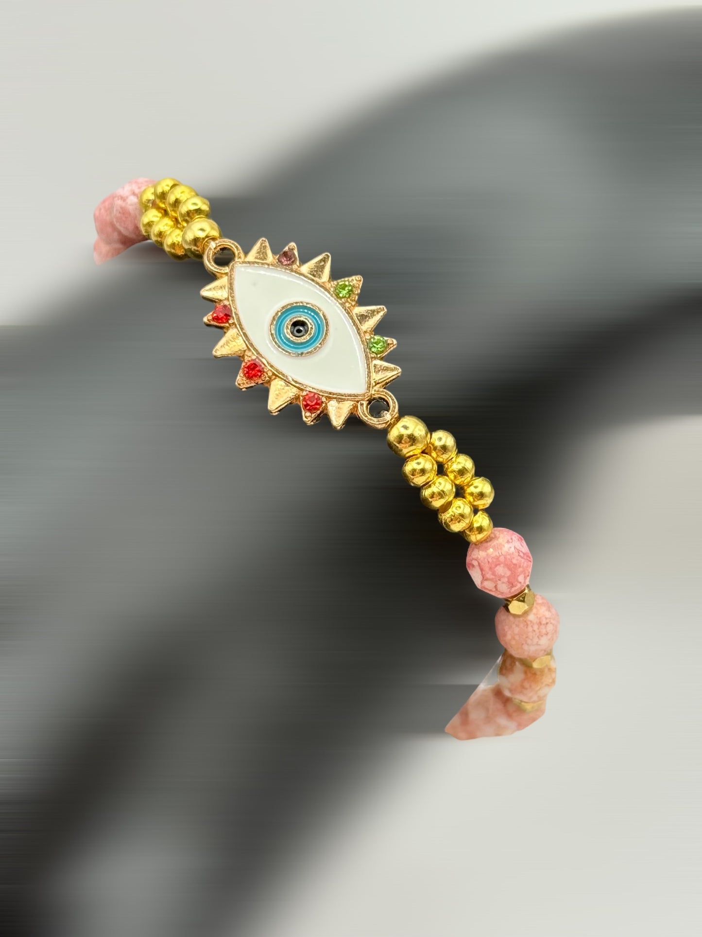 Rhodonite Evil Eye Protection Bracelet 7"
