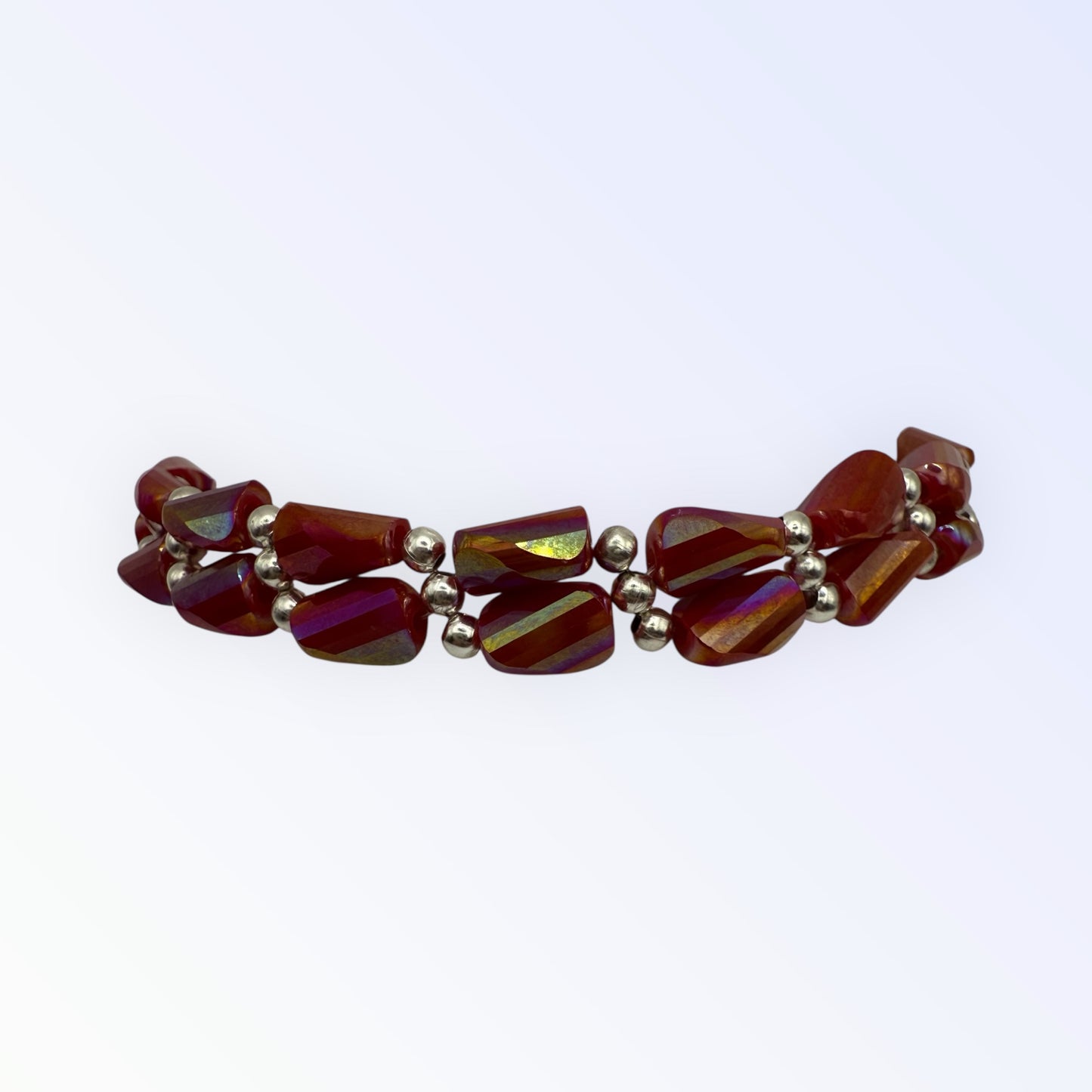 Red Iridescent Crystal Bracelet – 7.75” Clasp – Handmade Beaded Bracelet