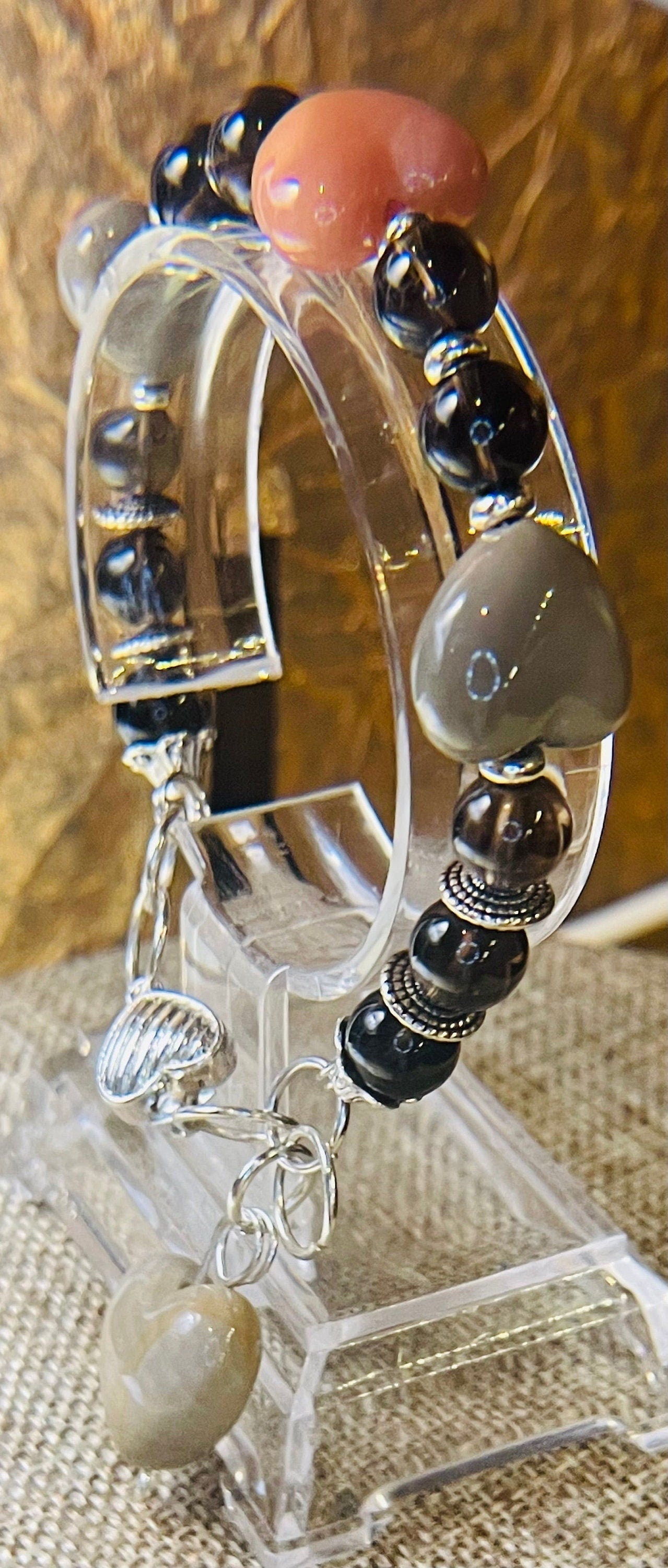 Smoky Hearts bracelet 7.5"-7.75"