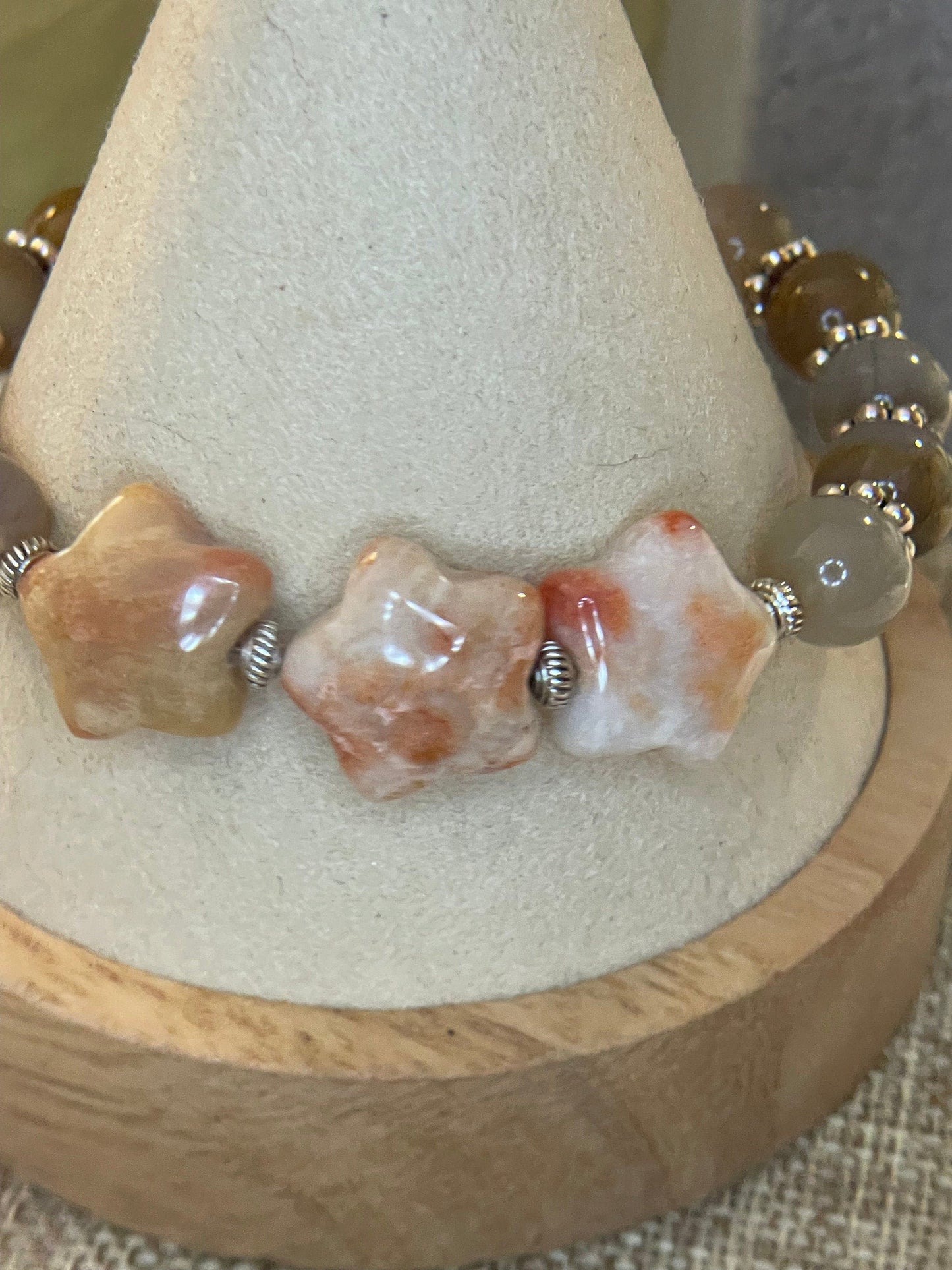 Starry Stone wire bracelet with matching earrings 7.5"-8"