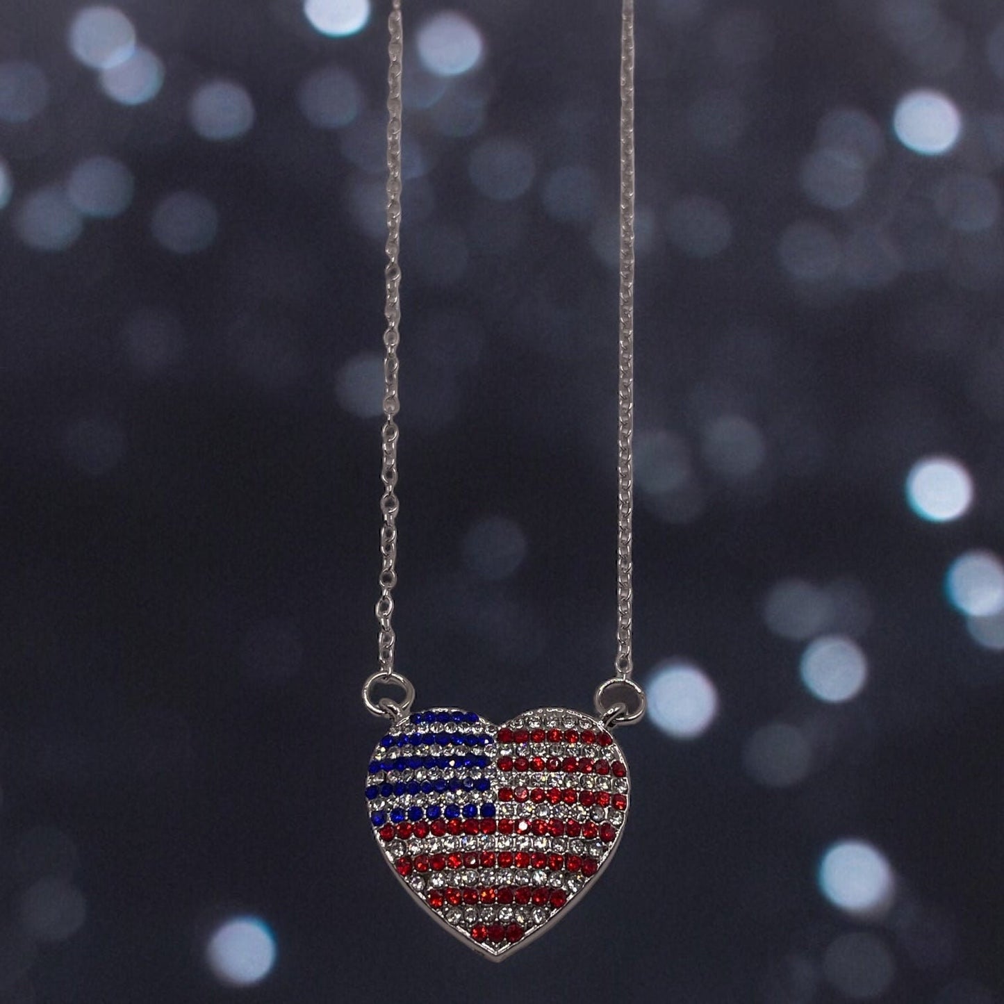 Rhinestone USA Heart necklace 18"
