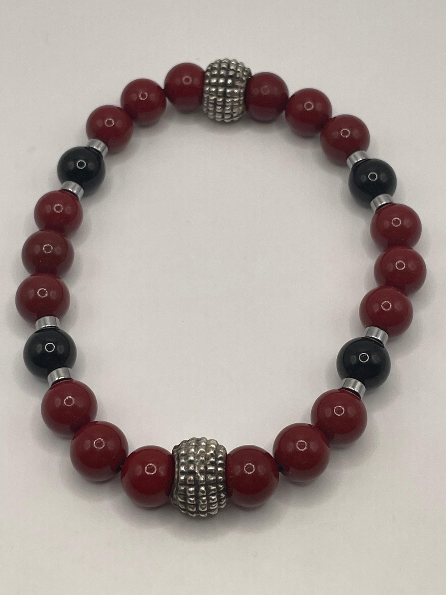 Deep Red and Black stretch bracelet 7.75"