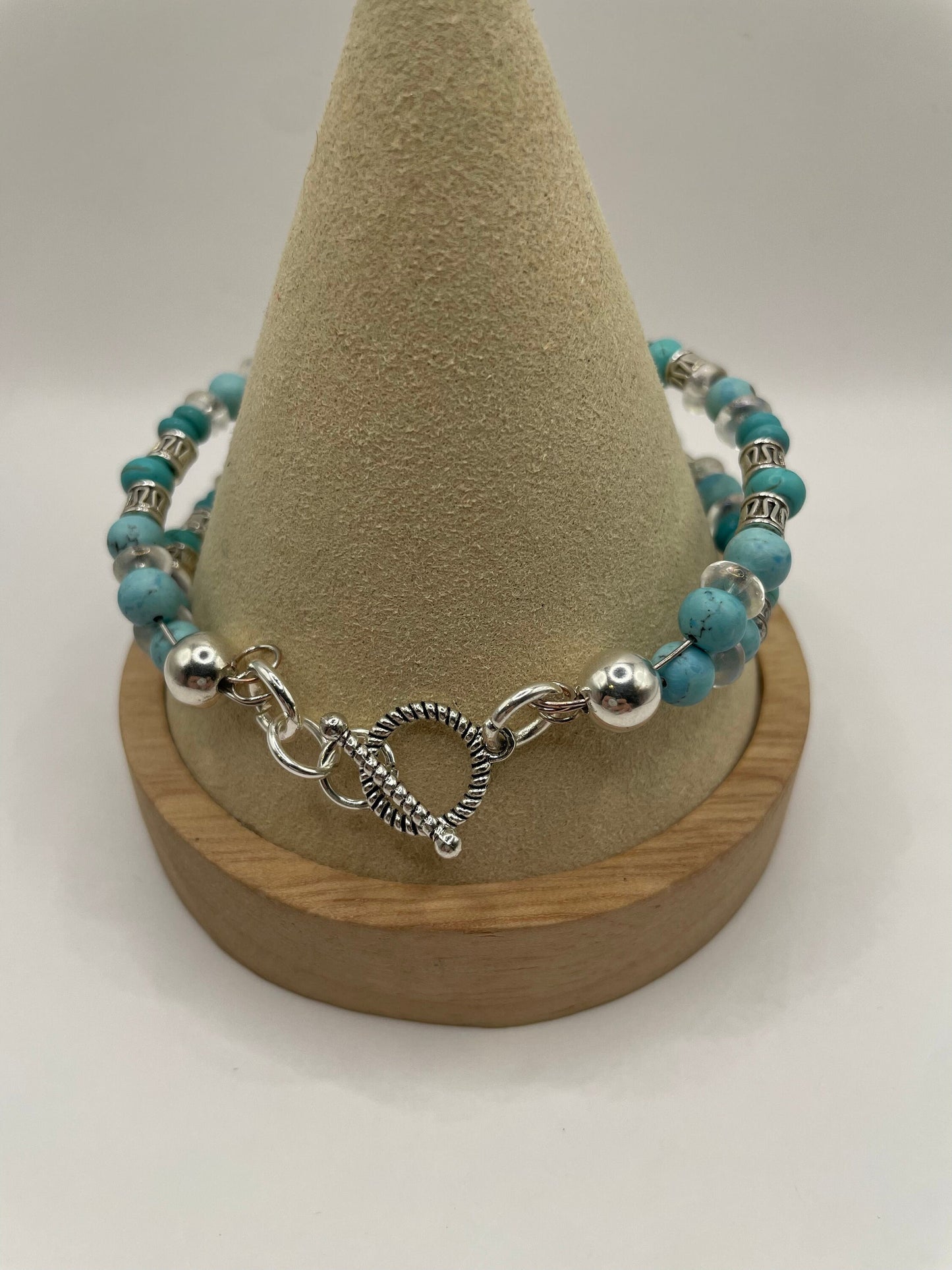 Howlite and Turquoise Silver Double Banded Bracelet 7.5"