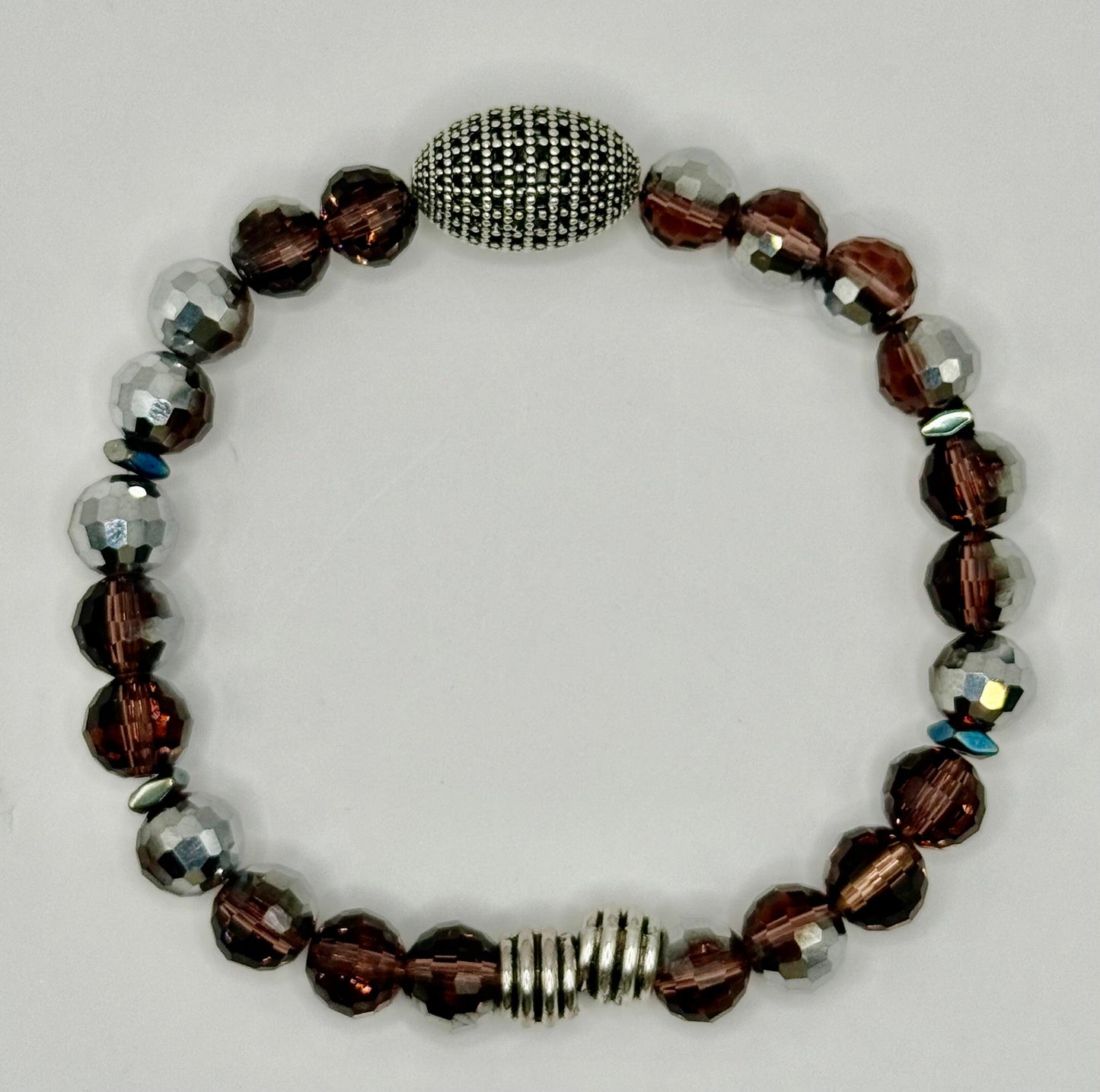 Faceted Brown/Silver Faceted Disco wired bracelet 7.5"7.75"