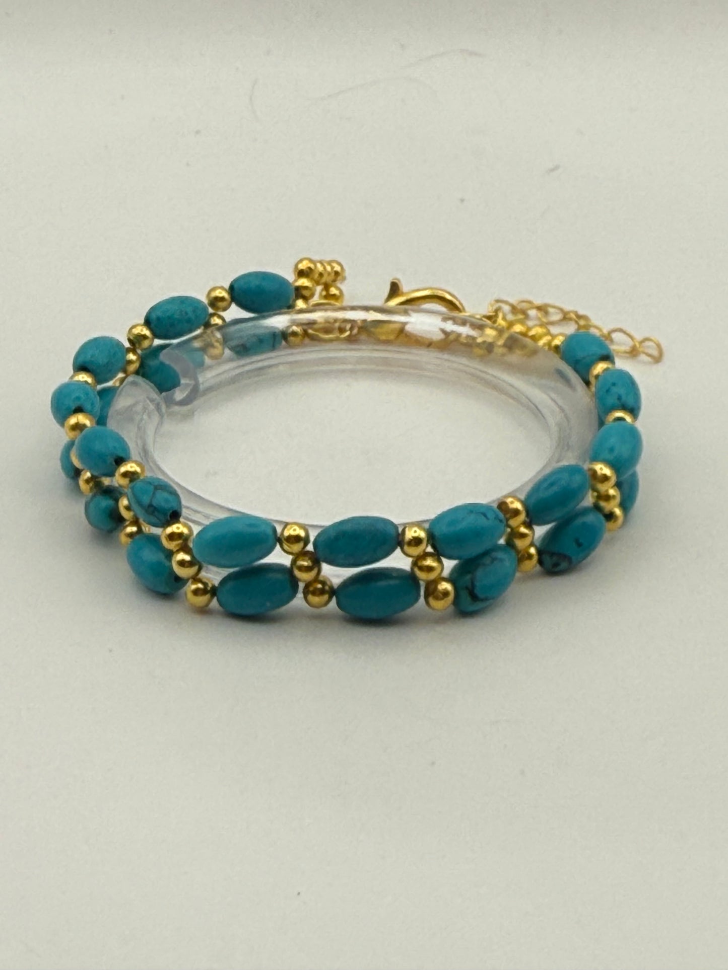 Turquoise Barrel Double Band Bracelet 7.75"