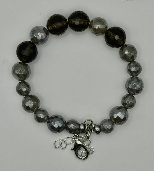 Stunning 10mm Smoky Quartz Crystal Bracelet Faceted Luster 7.5"