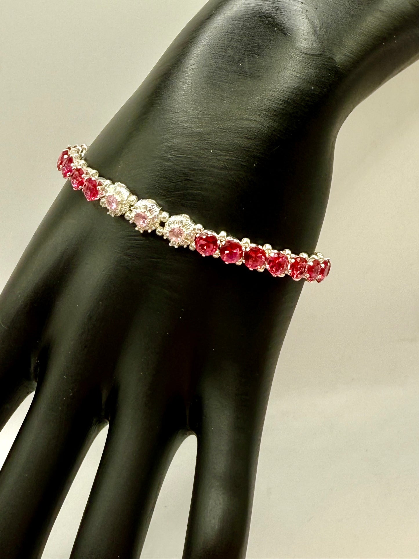 Pink Rhinestone Bracelet – 7.5” Adjustable Sparkle Tennis Bracelet, Hot Pink Crystal Jewelry, Glam Gift for Her