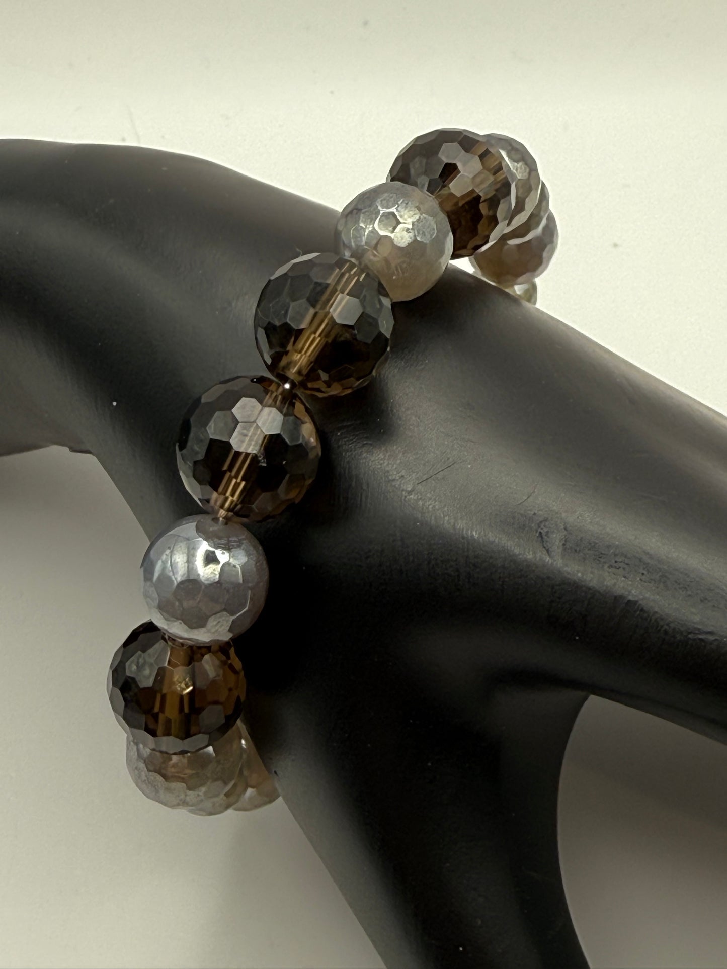 Stunning 10mm Smoky Quartz Crystal Bracelet Faceted Luster 7.5"