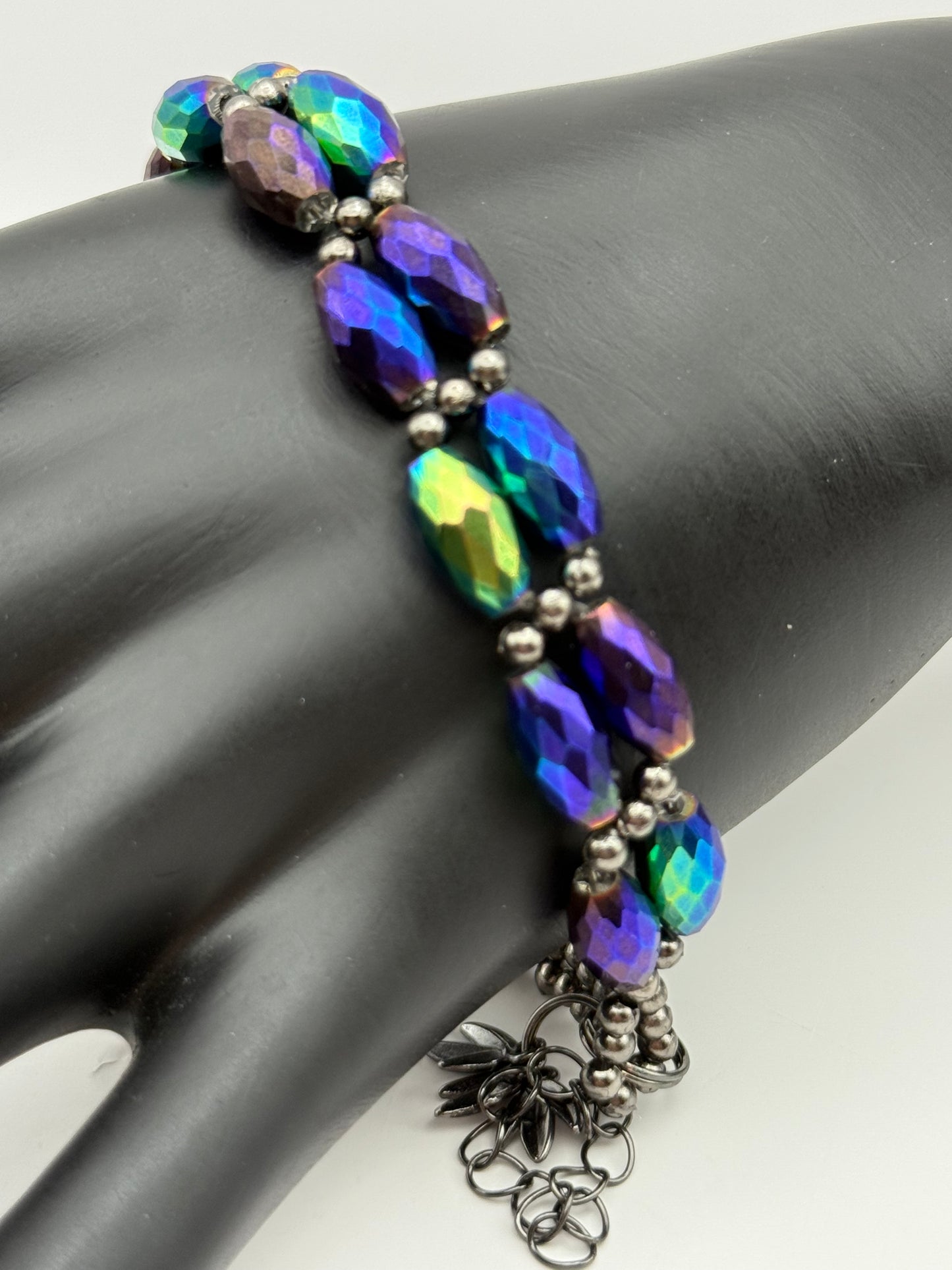 Iridescent Rainbow Crystal Beaded Bracelet – 7.75” Can be Resized