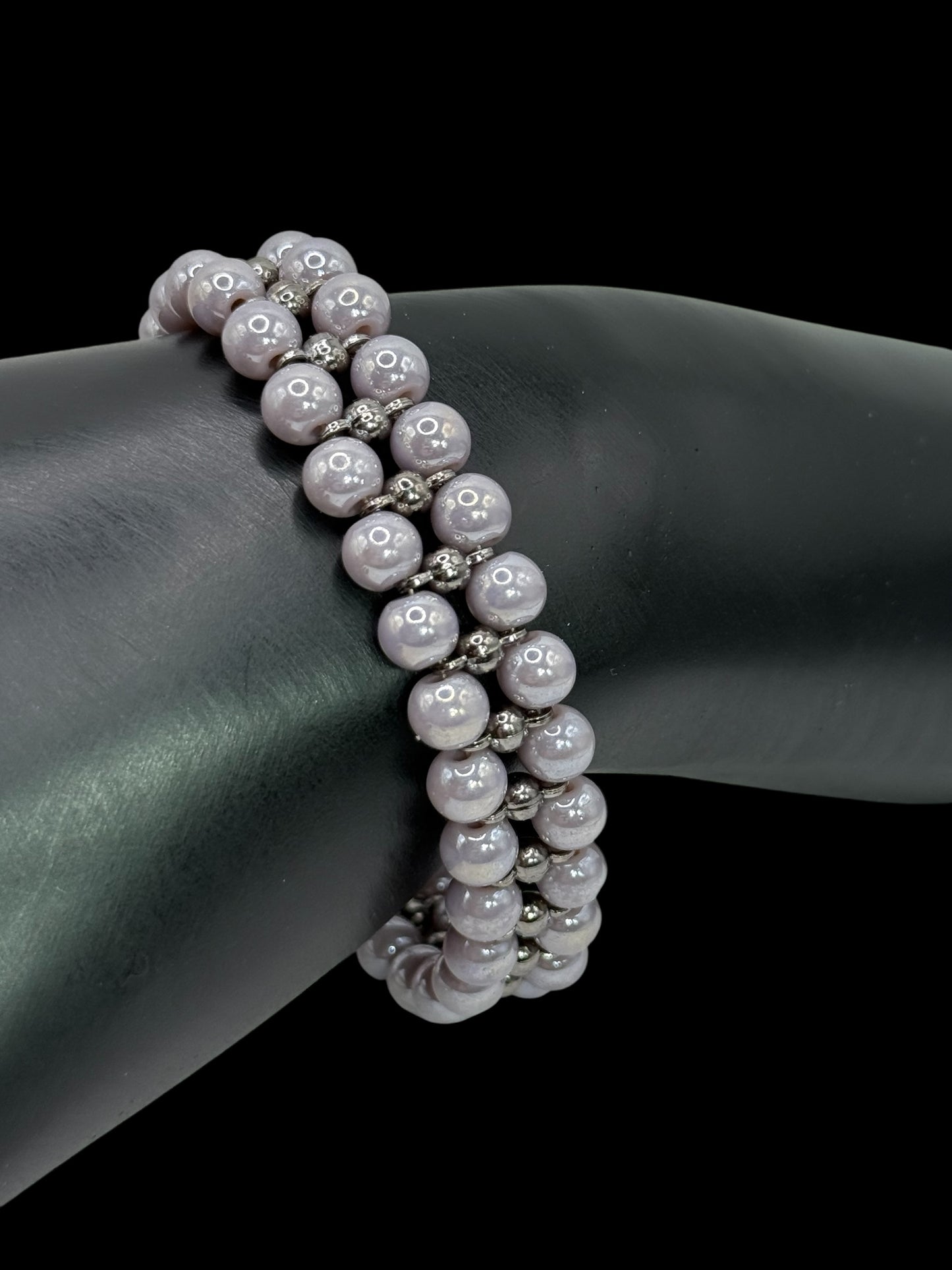 Purple Glass Bead Bracelet | Double Band 7.5” Clasp | Handmade Beaded Jewelry