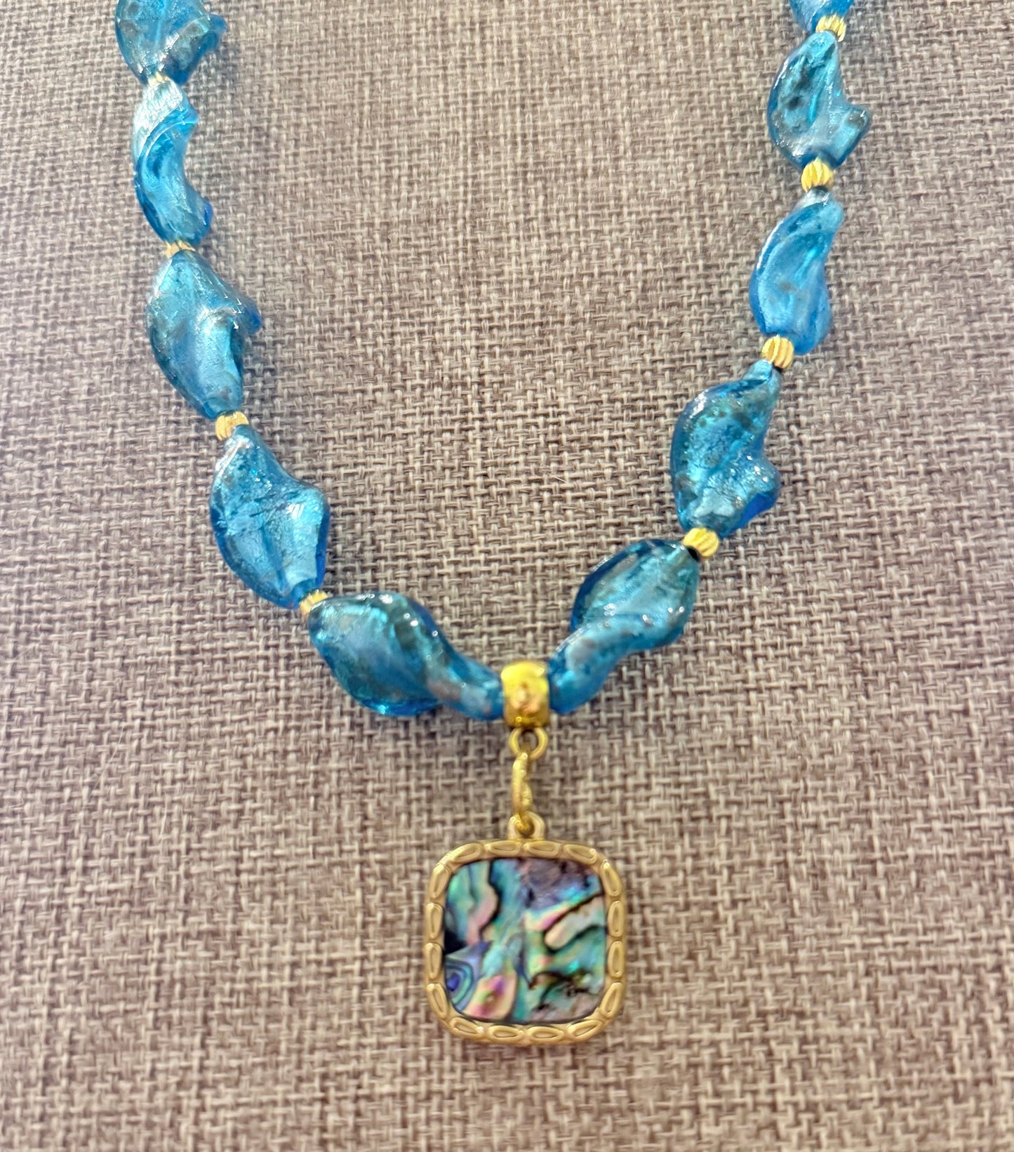 Blue Art Glass Necklace Bracelet Earrings Set | Coastal Jewelry Set | Abalone Pendant | Handmade Statement Jewelry awwwww