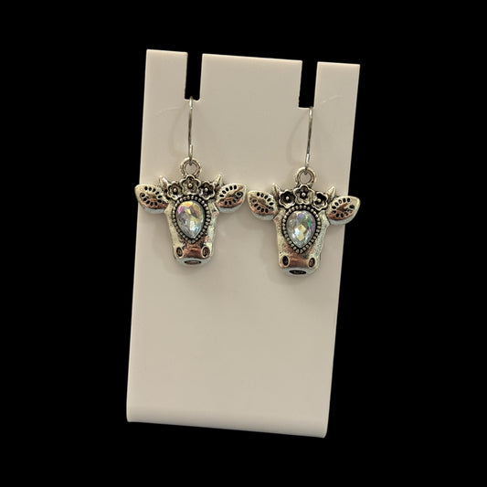 Whimsical Cow Earrings with Sparkling Crystal | Boho Farm Charm Jewelry | Country Chic Gift for Her