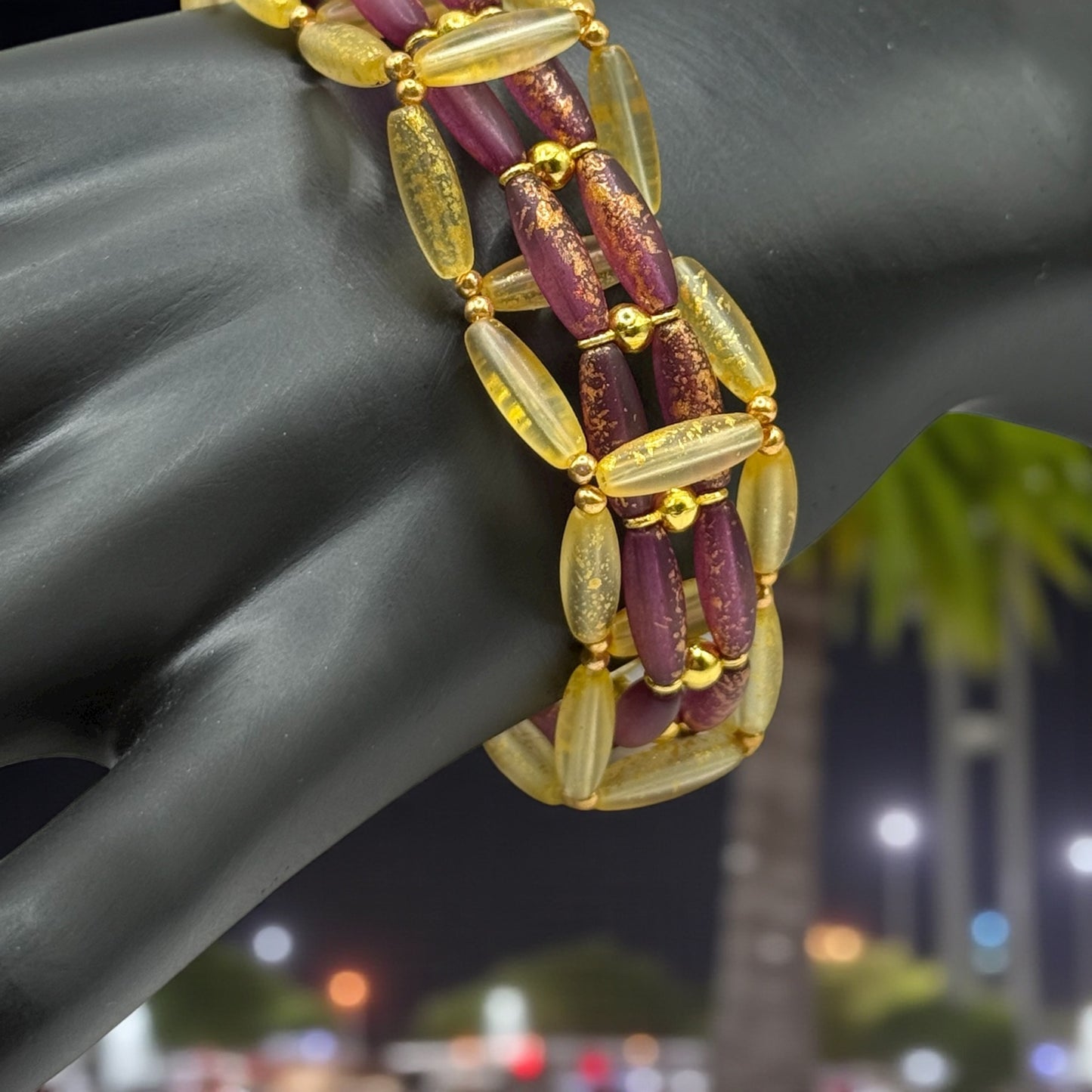 Burgundy & Gold Glass Bead Bracelet 7.75” | Two-Strand Clasp Bracelet | Handmade Glass Jewelry | Elegant Statement Bracelet | Gift for Her
