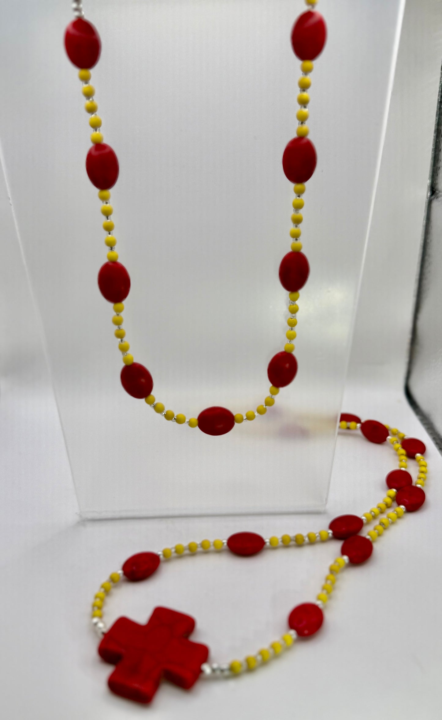 Red & Yellow Turquoise Layered Necklace Set | 30” & 20” Beaded Necklaces