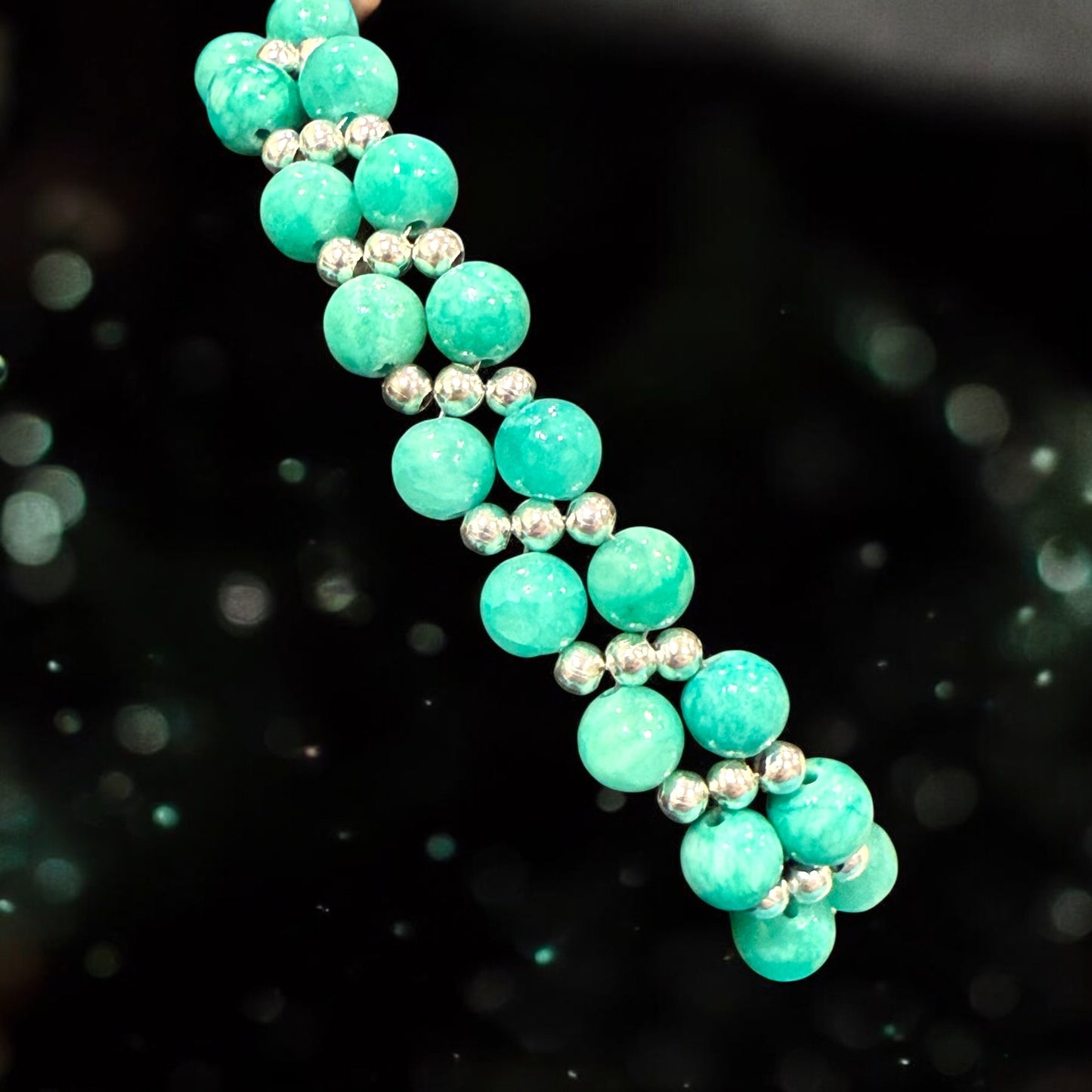 Sea Green and Silver Double Band Bracelet 8"