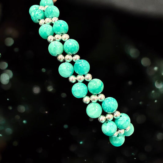 Sea Green and Silver Double Band Bracelet 8"