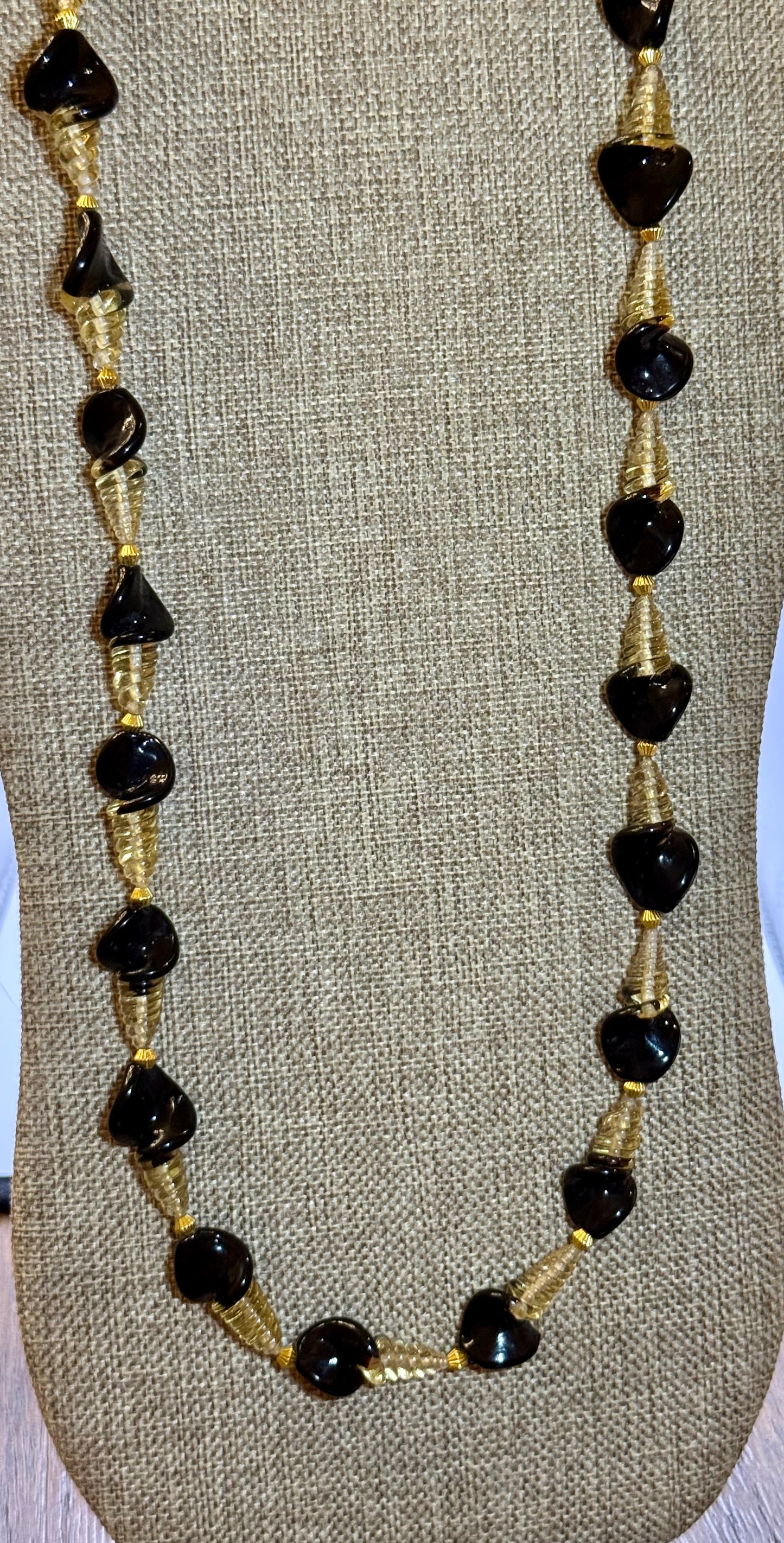 Timeless Black and Gold Necklace Set – 22” Elegant Statement Necklace with Matching Earrings, Handmade Beaded Jewelry, Gift for Her