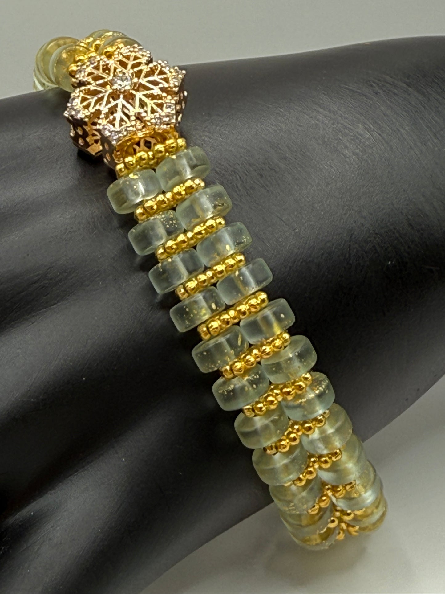 Elegant Glass Bead Bracelet – Light Green or Royal Blue with Gold Accents – Adjustable Clasp Handmade Jewelry Gift 7.5"-8.5" FREE Resizing upon purchase