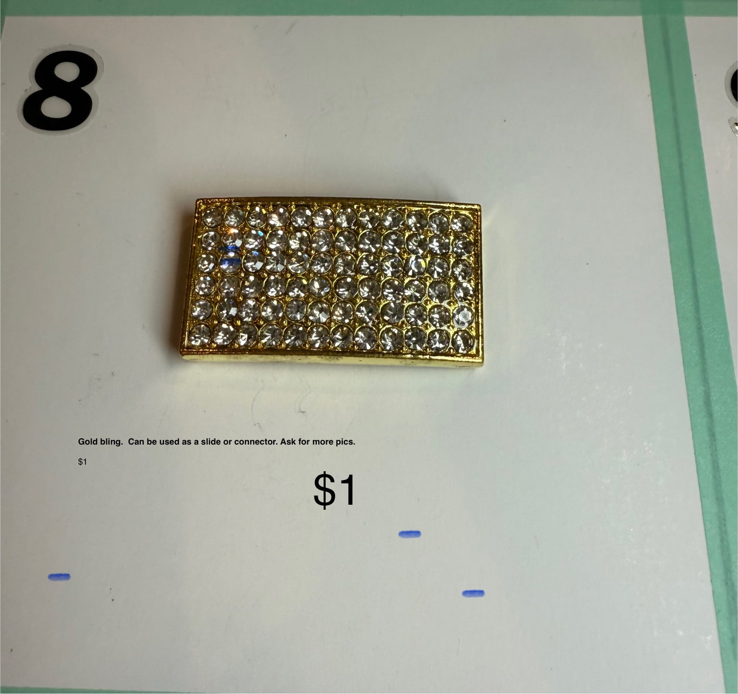 Destash - Golden & Rhinestone Bling Slide or Connector - Multiple Uses