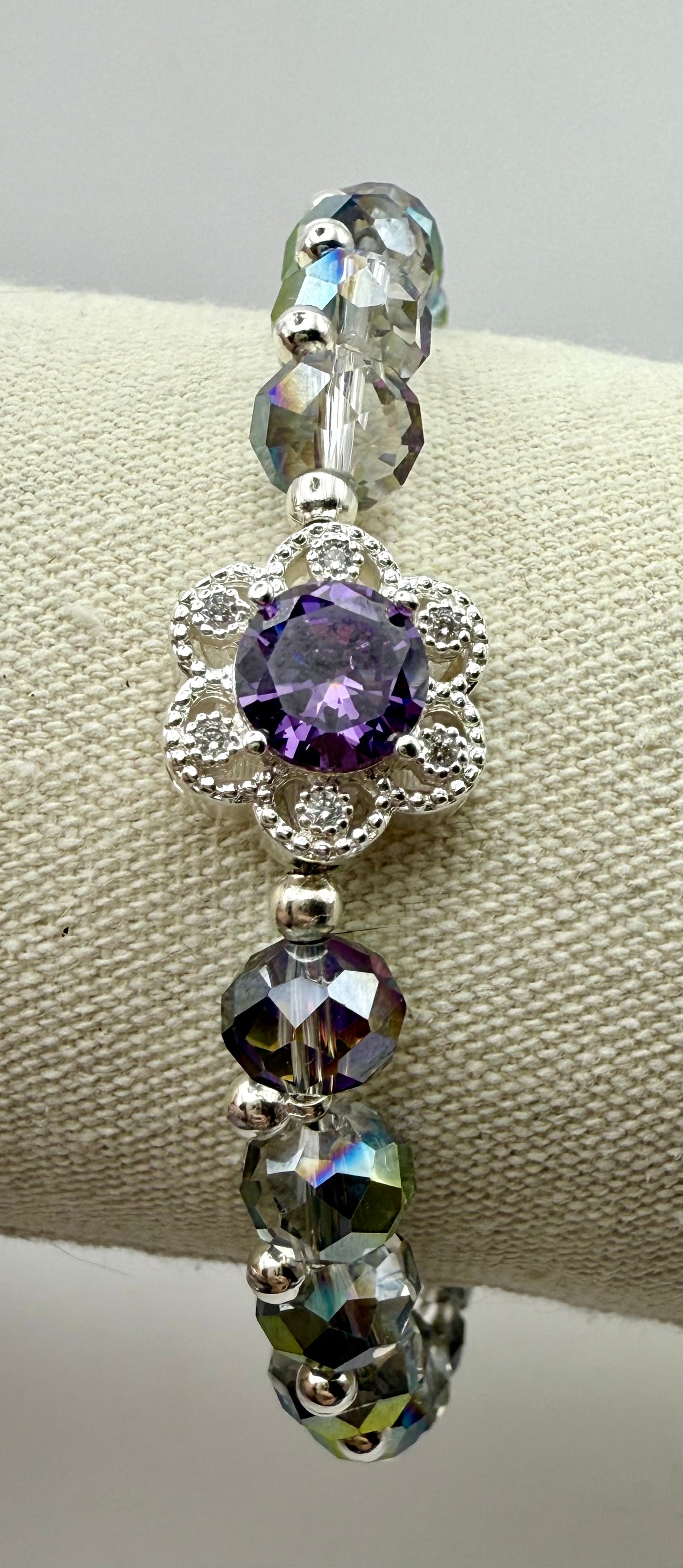 Disco Bead Bracelet with Purple Focal 7.75"