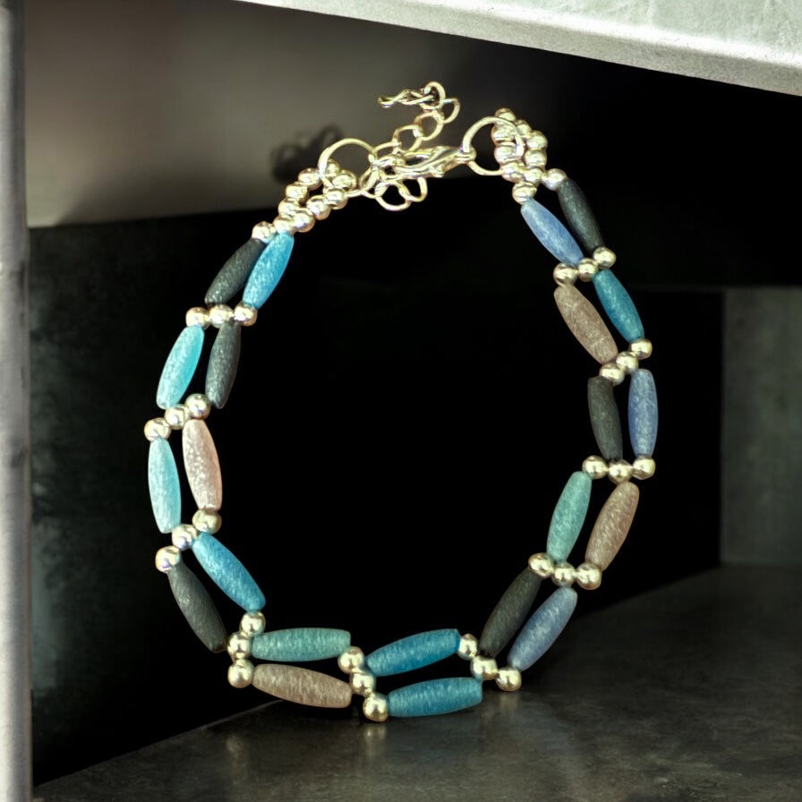 Multi Blue Rice Double Beaded 20" necklace and matching 7.5" bracelet