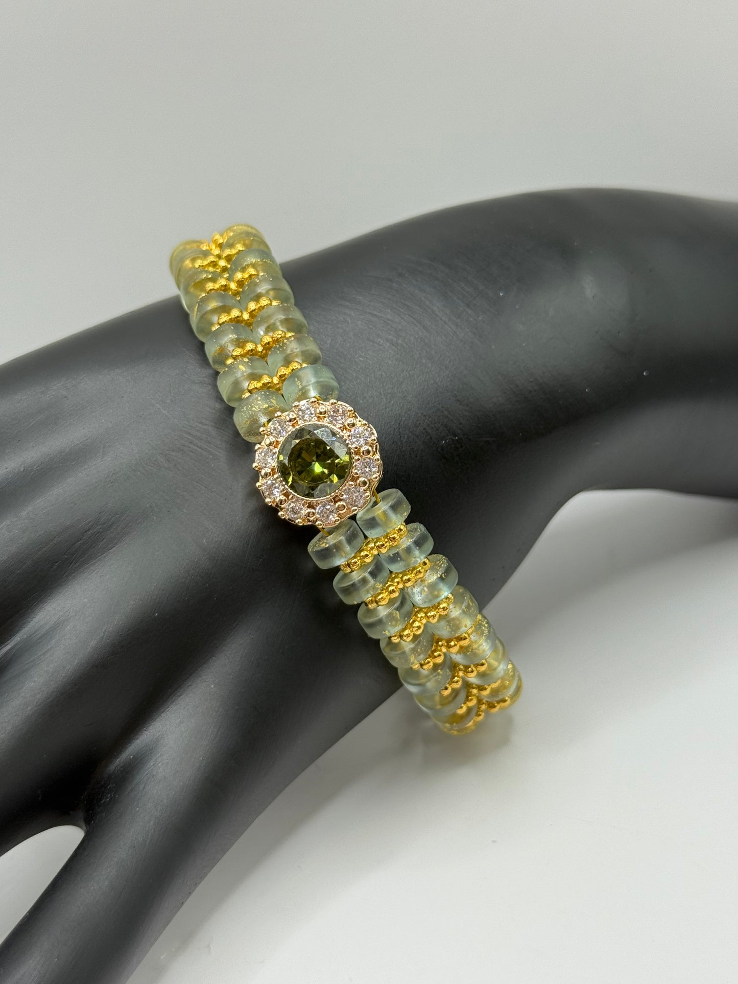 Elegant Glass Bead Bracelet – Light Green or Royal Blue with Gold Accents – Adjustable Clasp Handmade Jewelry Gift 7.5"-8.5" FREE Resizing upon purchase