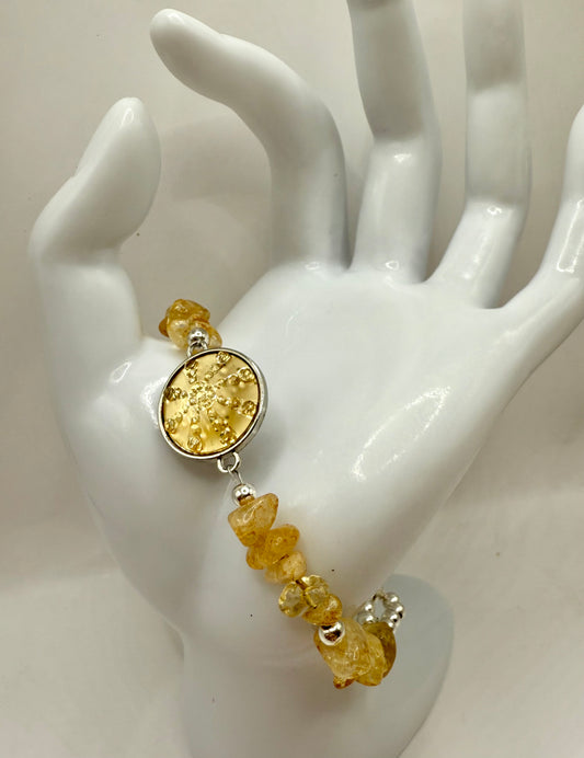 Citrine and Glass Focal Clasp Bracelet – 7.5” | Handmade Yellow Gemstone Bracelet | Sparkling Statement Jewelry