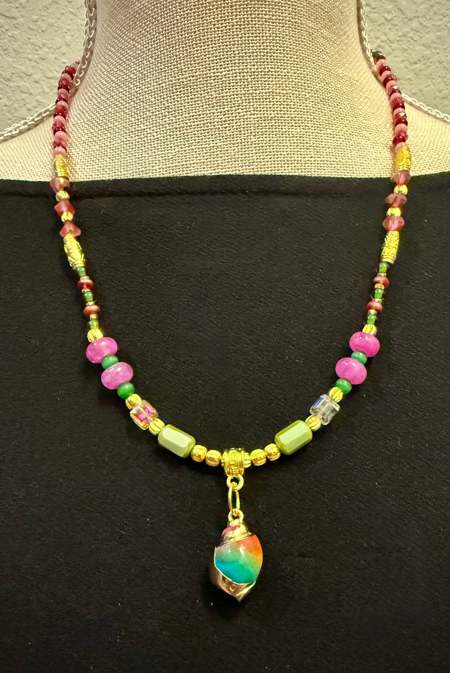 Glass Beaded Necklace 20 Inch | Colorful Handmade Necklace | Artisan Bead Necklace | Gold Accent Jewelry | Pink