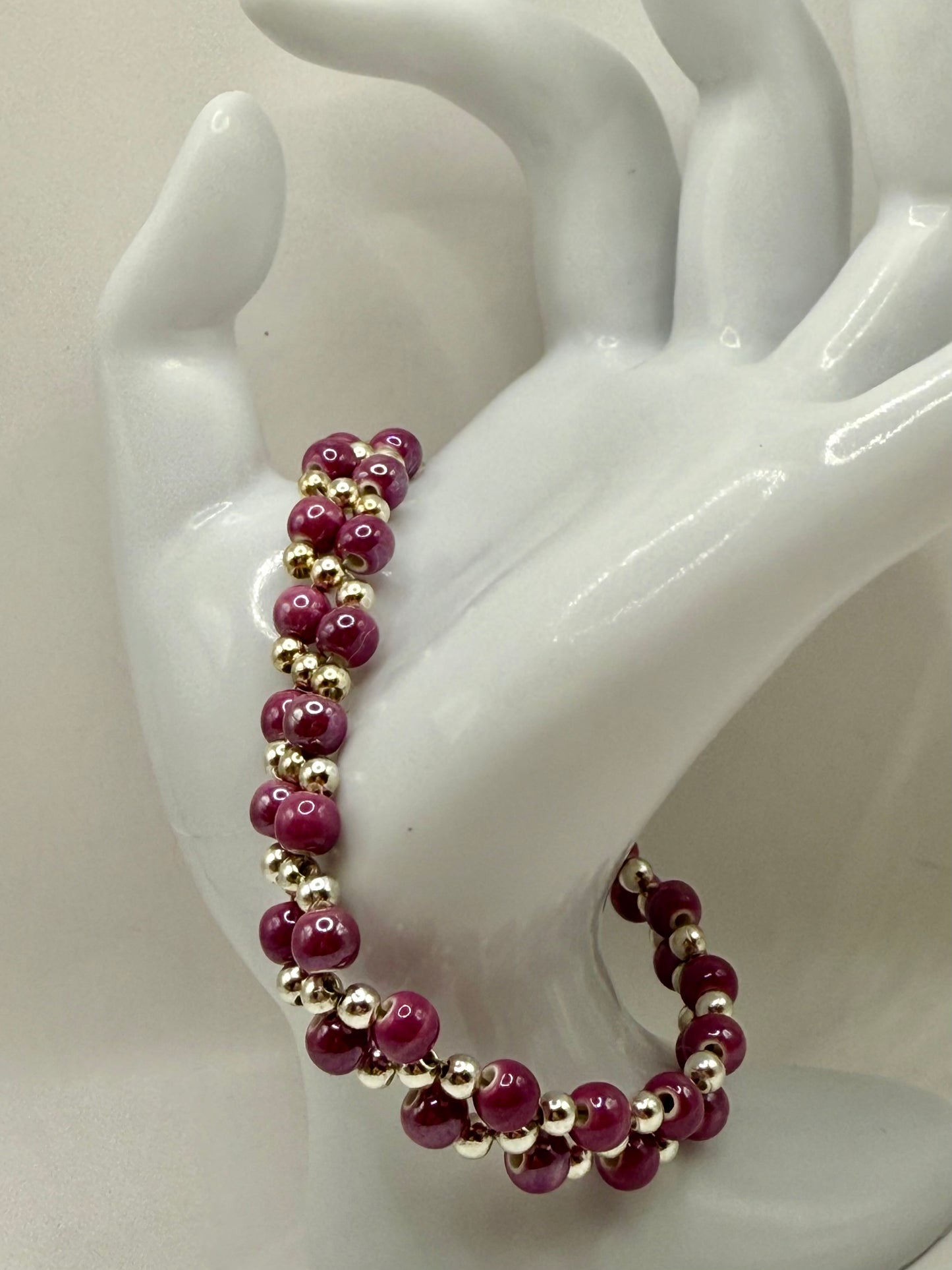 Double-Banded Purple Pearlized Glass Bead Bracelet – 7.75” to 8” | Layered Look | Handmade Clasp Bracelet | Elegant Beaded Jewelry