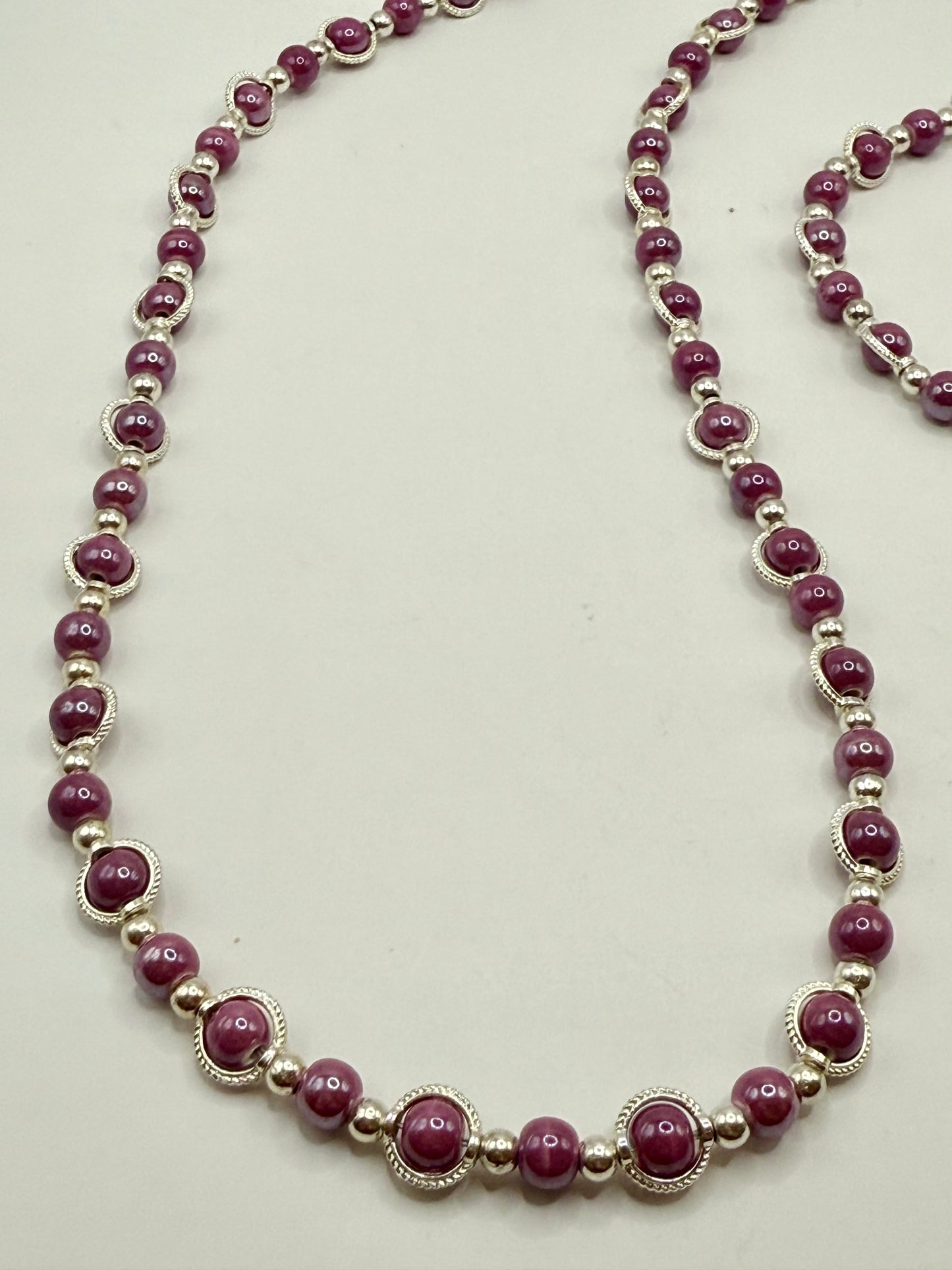 22” Purple Beaded Necklace & 7.5” Stretch Bracelet Set | Free Bracelet Resizing | Handmade Jewelry Gift for Her