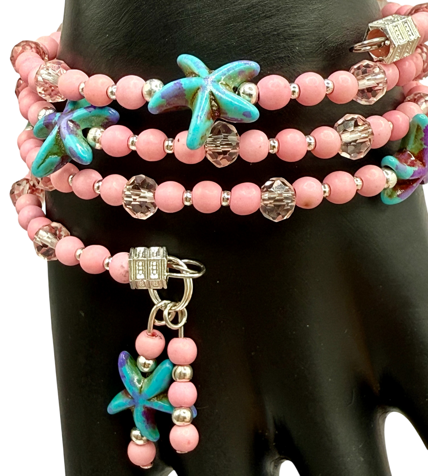 Pink and Teal Turquoise Beach-Inspired Wrap Bracelet