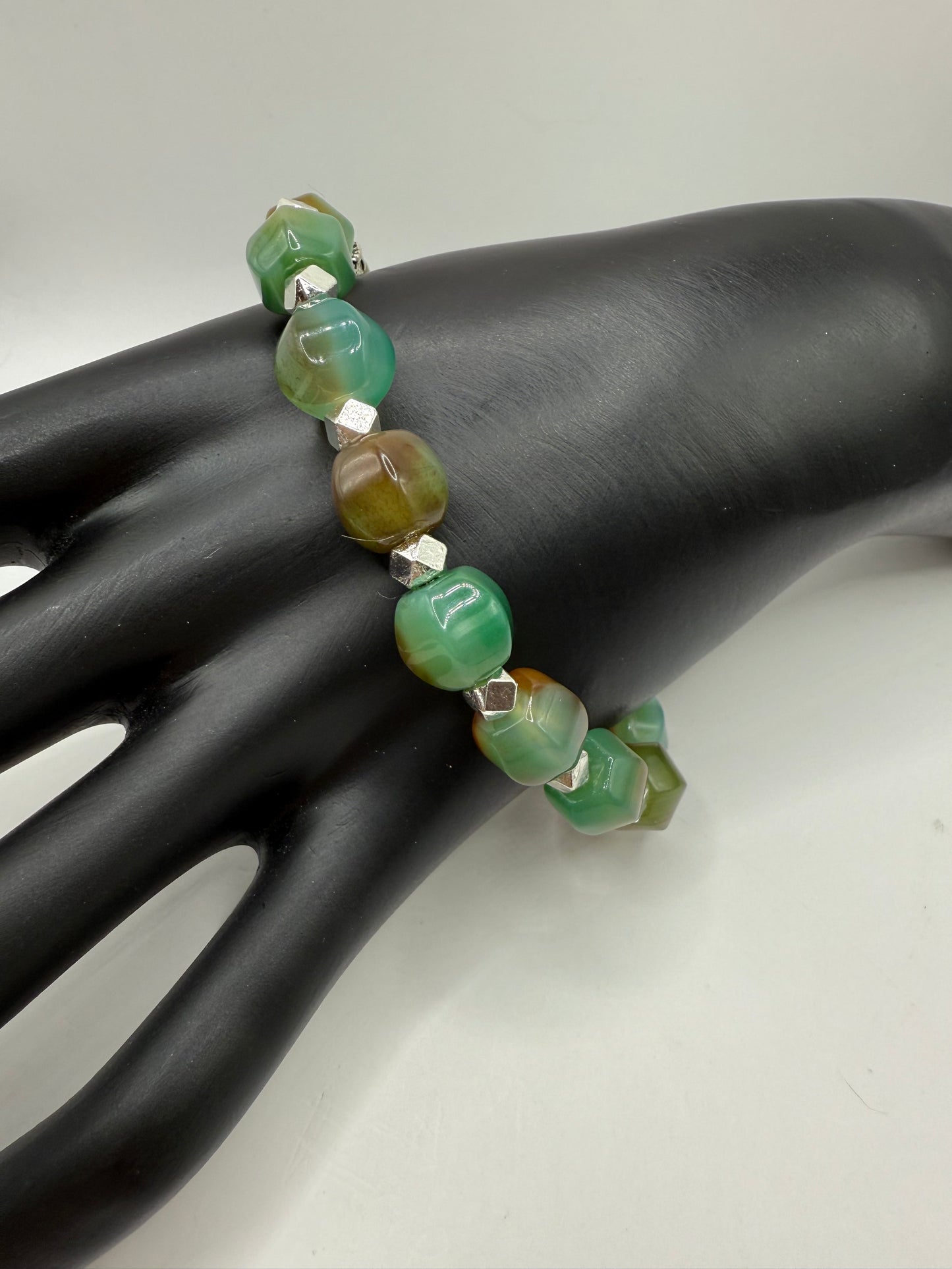 Peacock Agate Stretch Bracelet – 7.75” Gemstone Beaded Bracelet | Boho Chic Jewelry | Handmade Gift for Her