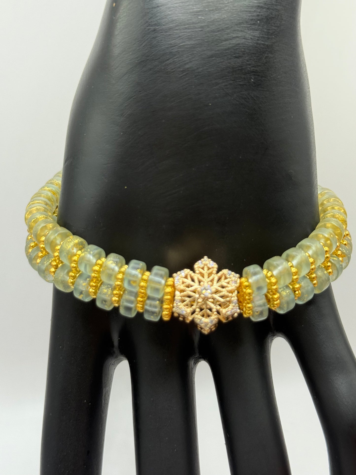 Elegant Glass Bead Bracelet – Light Green or Royal Blue with Gold Accents – Adjustable Clasp Handmade Jewelry Gift 7.5"-8.5" FREE Resizing upon purchase