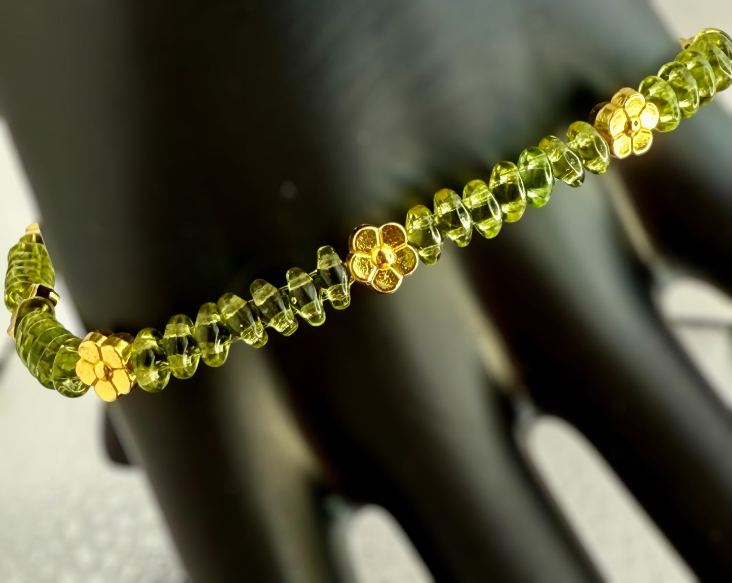 Green and Gold delicate glass bracelet 8"