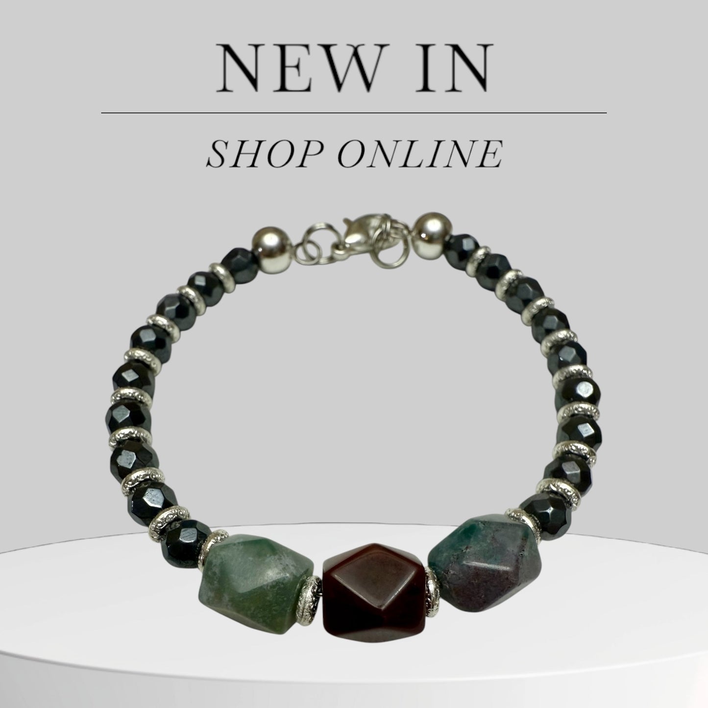 Ocean Jasper and Black Obsidian Bracelet 7.5"