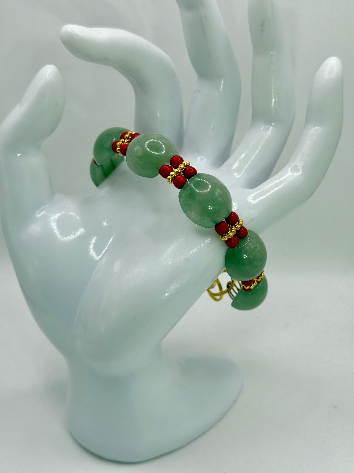 Green Jade & Red Dyed Turquoise Clasp Bracelet – 7.75”