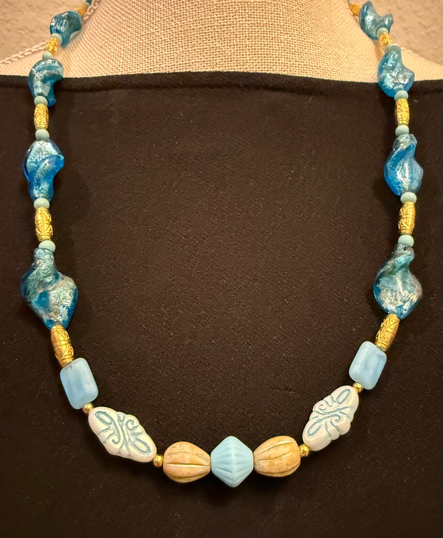 Czech Glass Necklace 22 Inch | Blue Glass Beaded Necklace | Handmade Statement Necklace | Coastal Jewelry | Gift for Her