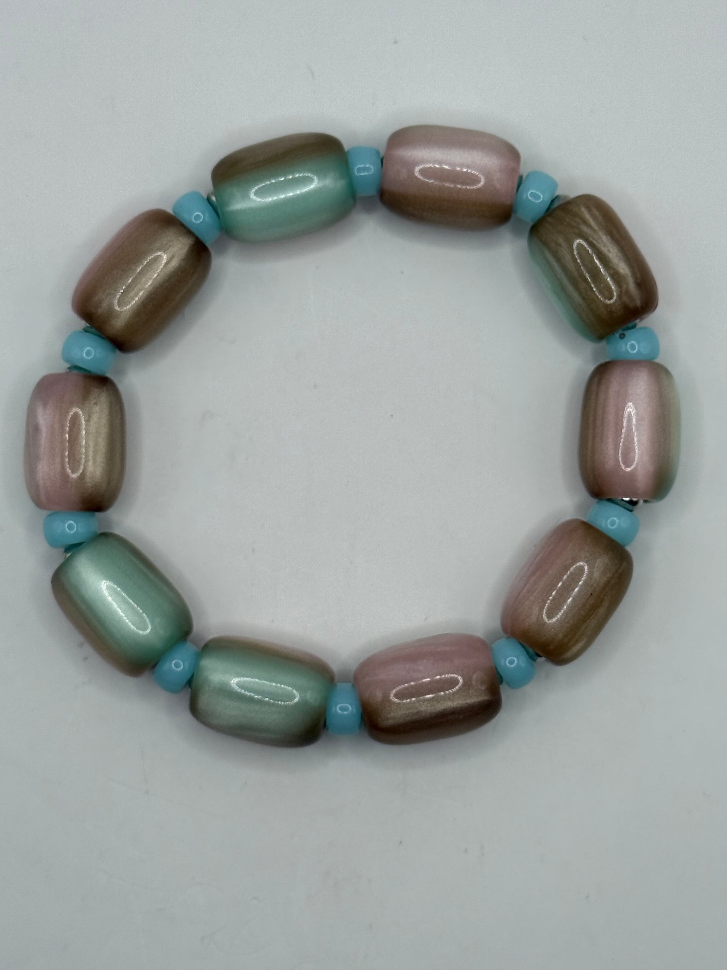 Chunky Resin Barrel Bead Stretch Bracelet | Colorful Retro and Beach Fusion Statement Jewelry | Handmade 7” Beaded Bracelet (Custom Sizing Available)