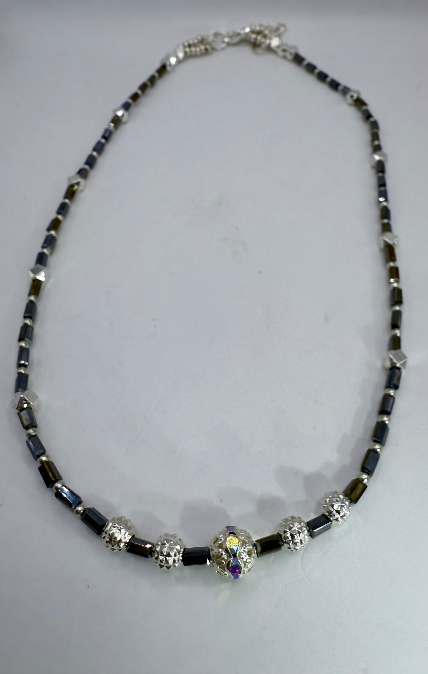 Hematite & Silver Glow Necklace/Bracelet Set – Handmade, Elegant, Unique (18” + 7.5”)