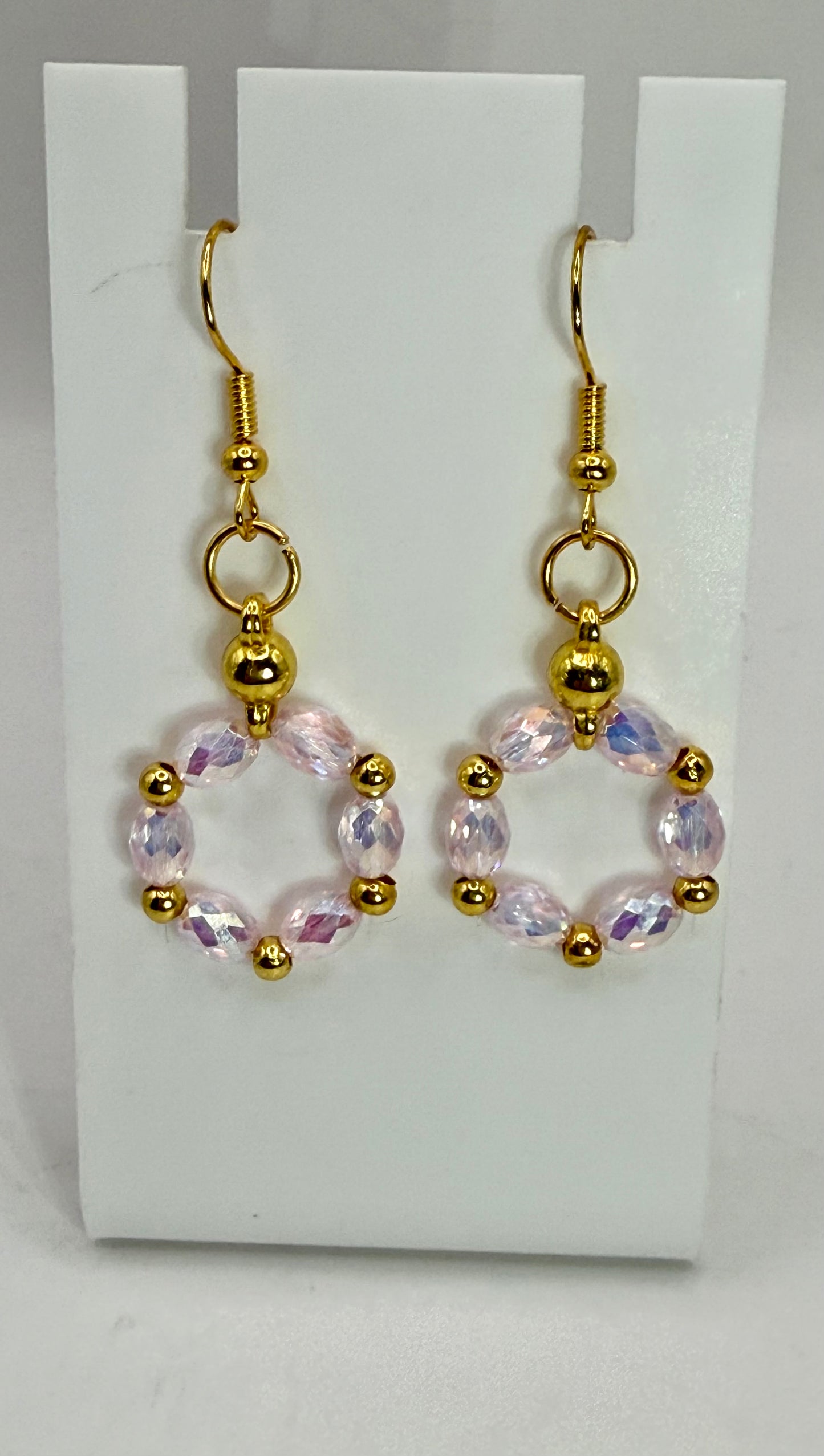 Pink Faceted Glass Necklace with Hummingbird Pendant – 18” Sparkly Beaded Necklace with Gold Accents – Free Matching Earrings Included