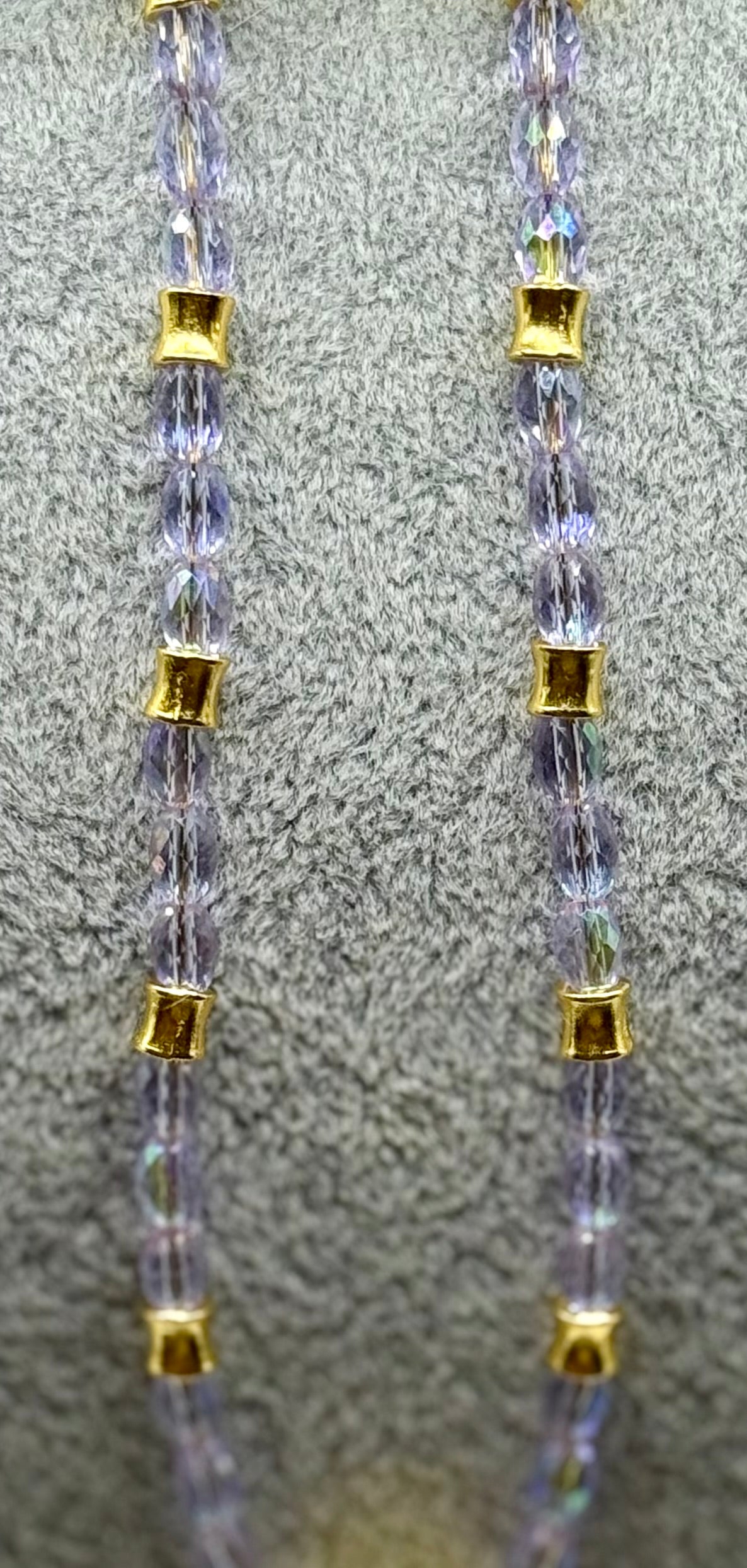 Purple Faceted Glass Necklace with Hummingbird Pendant – 18” Sparkly Beaded Necklace with Gold Accents – Free Matching Earrings Included