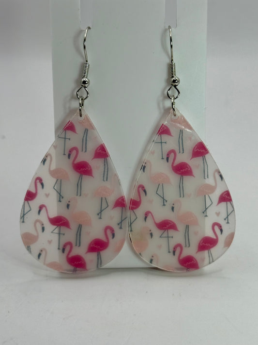 Pink Flamingo Teardrop Earrings – Lightweight Dangle Earrings, Fun Summer Jewelry, Tropical Statement Earrings